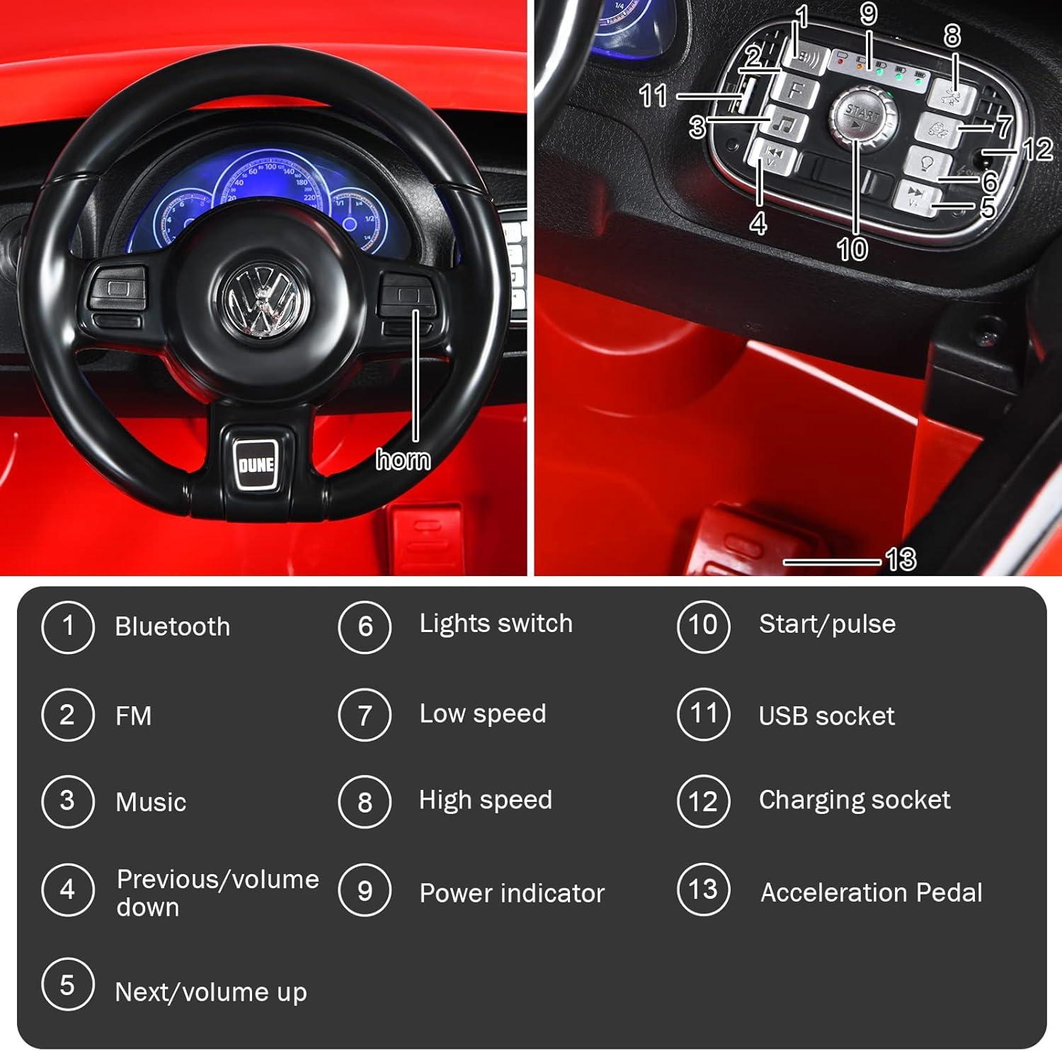 Costway 12V Kids Ride On Car Licensed Volkswagen Beetle with Remote Control & Music Red