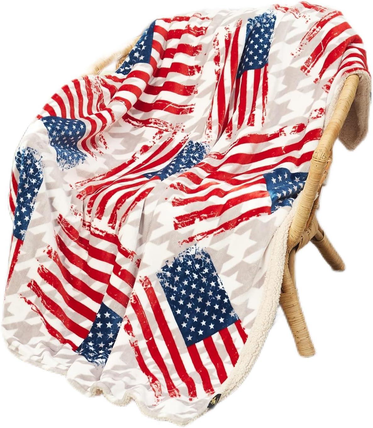 Catalonia Patriotic US Flag Blanket, American National Flag Throws, Reversible Blanket for Couch, 4th of July Citizenship Veteran Gift, 50X60 inches