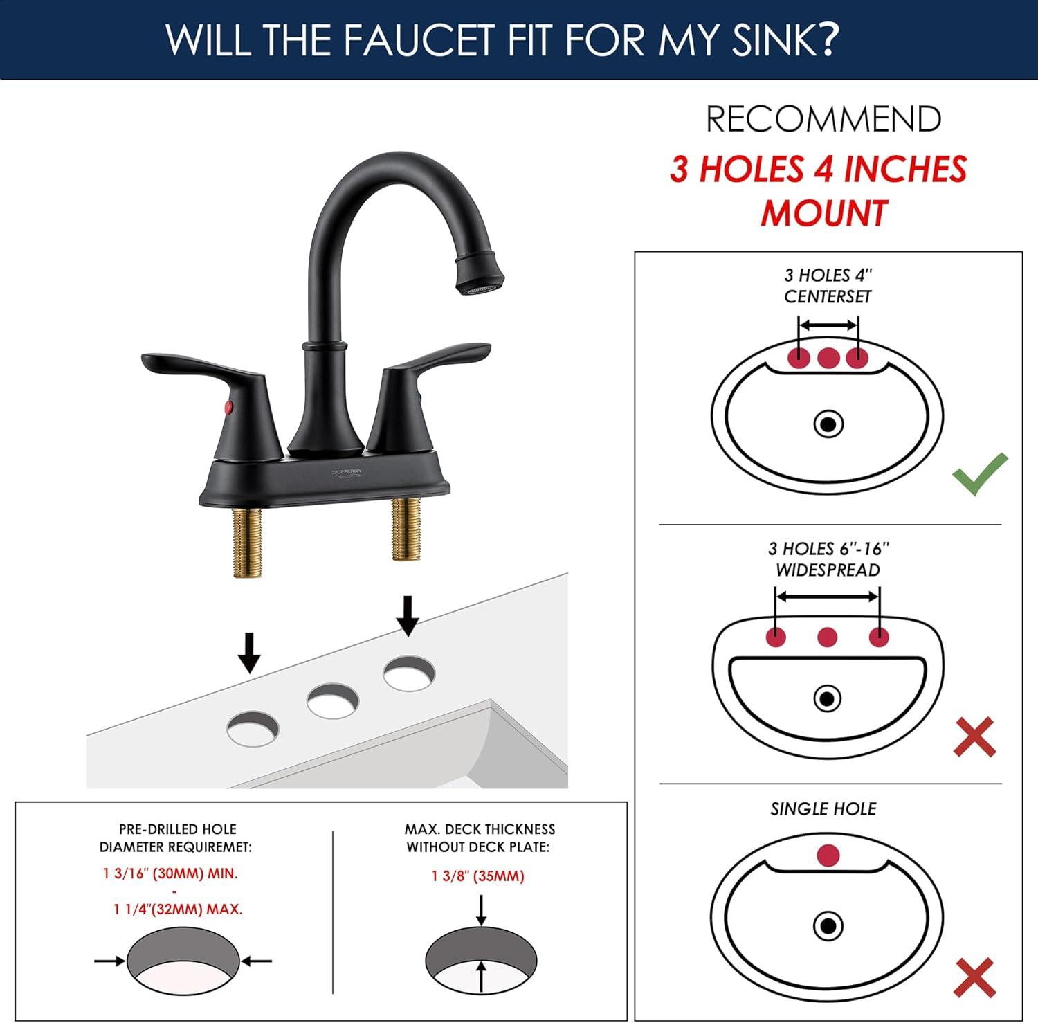 LIFFSSDG Bathroom Sink Faucet 2 or 3 Hole Matte Black Centerset 4 Inch Bathroom Sink Faucet 2 Handle Plating Over ABS Plastic Non-Metallic Lavatory Bathroom Faucet with Pop up Drain Water Supply Hoses