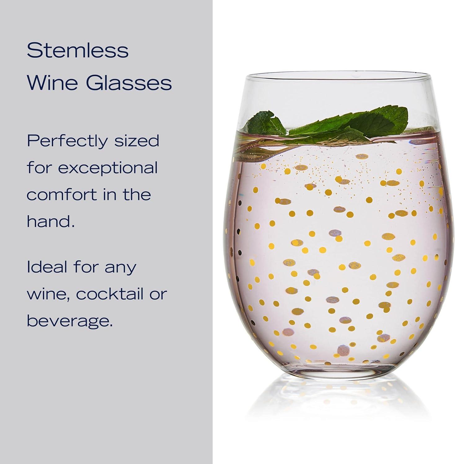 Gold and Silver Glitter Stemless Wine Glasses Set of 4