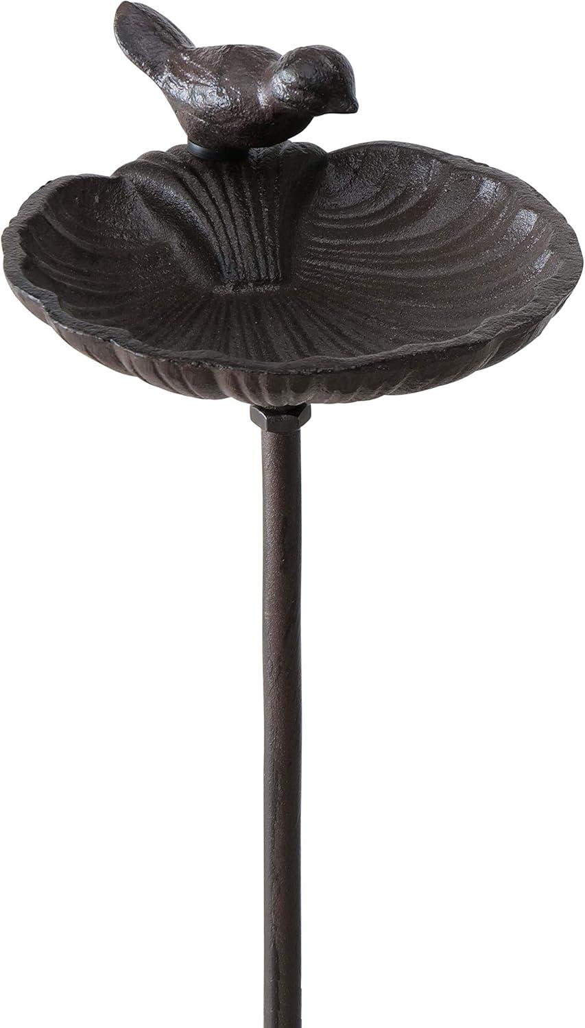 Scallop Shell Garden Stake, Bird Feeder, Cast Iron, 3 Feet 2 1/2 Inches Tall, Rustic Garden Decoration