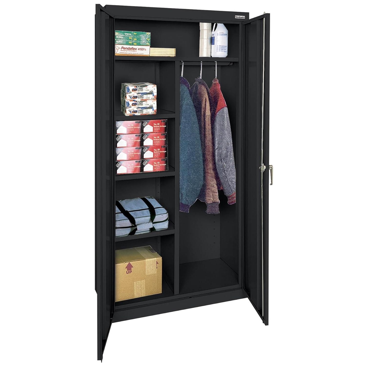 Transitional Black Steel Full-Height Combination Wardrobe Cabinet