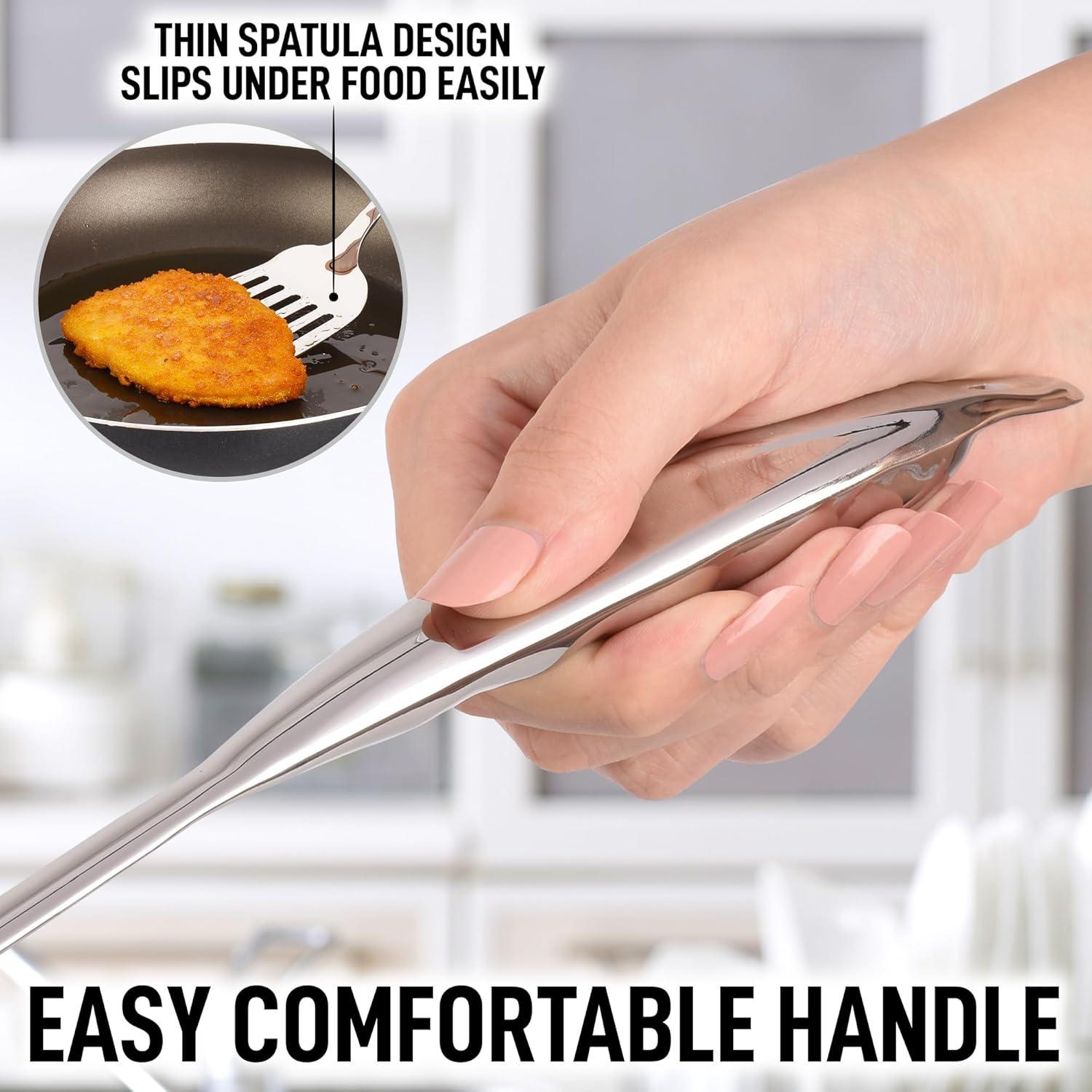 Zulay Kitchen 14.8 inch Slotted Turner -  Stainless Steel Heavy Duty Metal Spatula With Easy Grip Handle