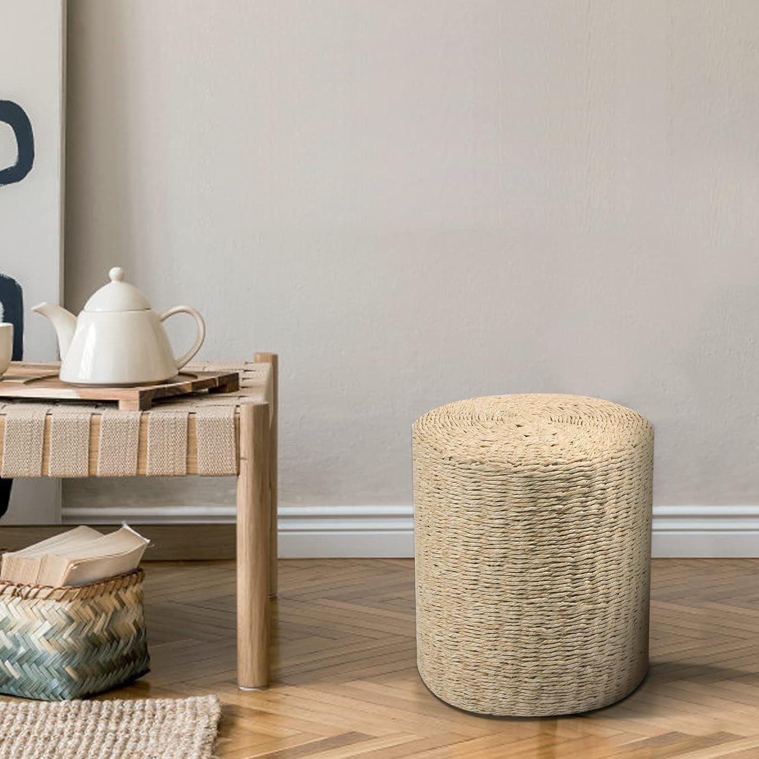 Mxfurhawa Pouf Ottoman Round Patio Foot Stool Outdoor, Natural Seagrass