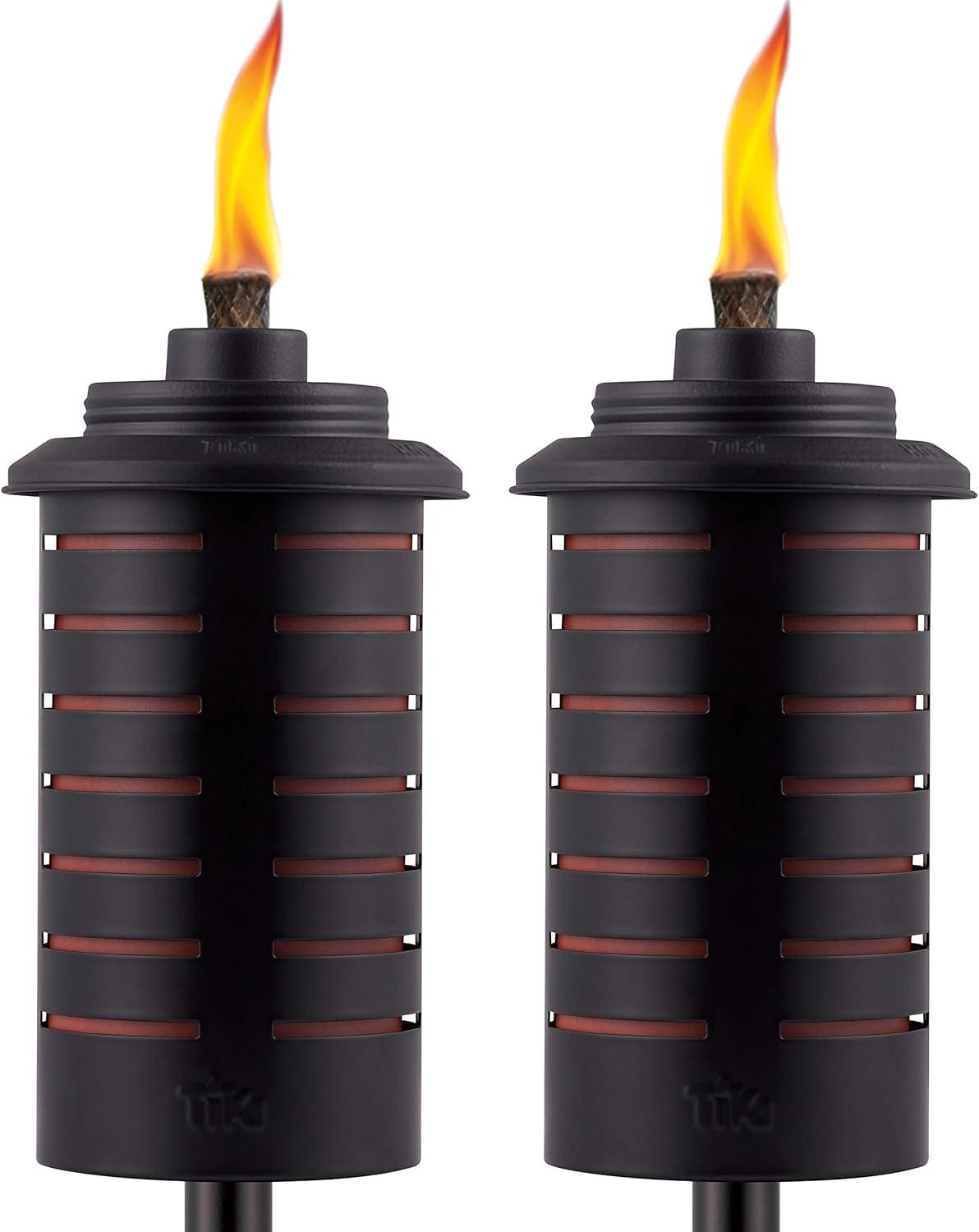 TIKI 65-Inch Black and Orange Metal Garden Torch Set