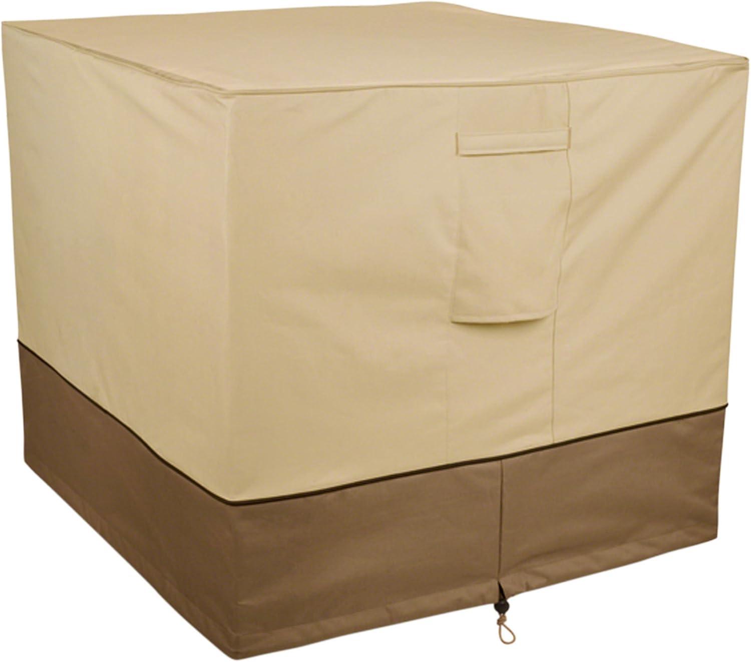 Beige and Brown Water-Resistant Square Air Conditioner Cover