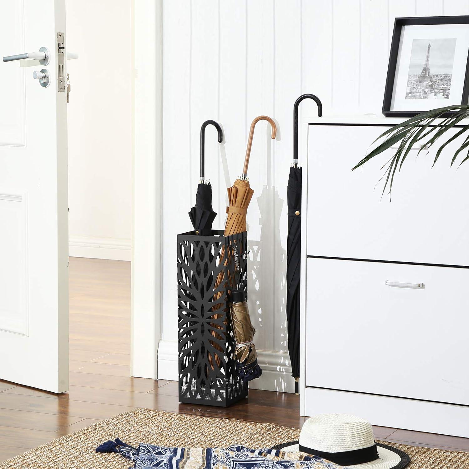 Black Steel Square Umbrella Stand with Detachable Drip Tray