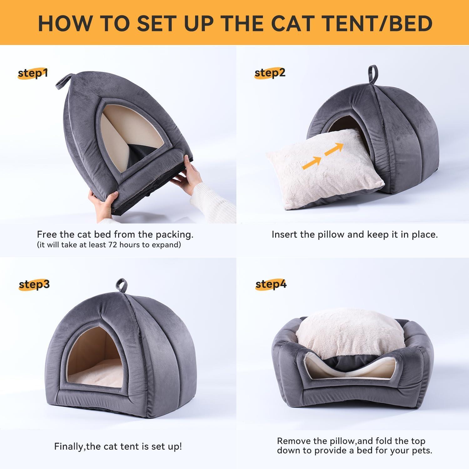 Tucker Murphy Pet™ Crystella Cat Bed for Indoor Cats, 2-in-1 Cat House with Removable Washable Pillow Cushion