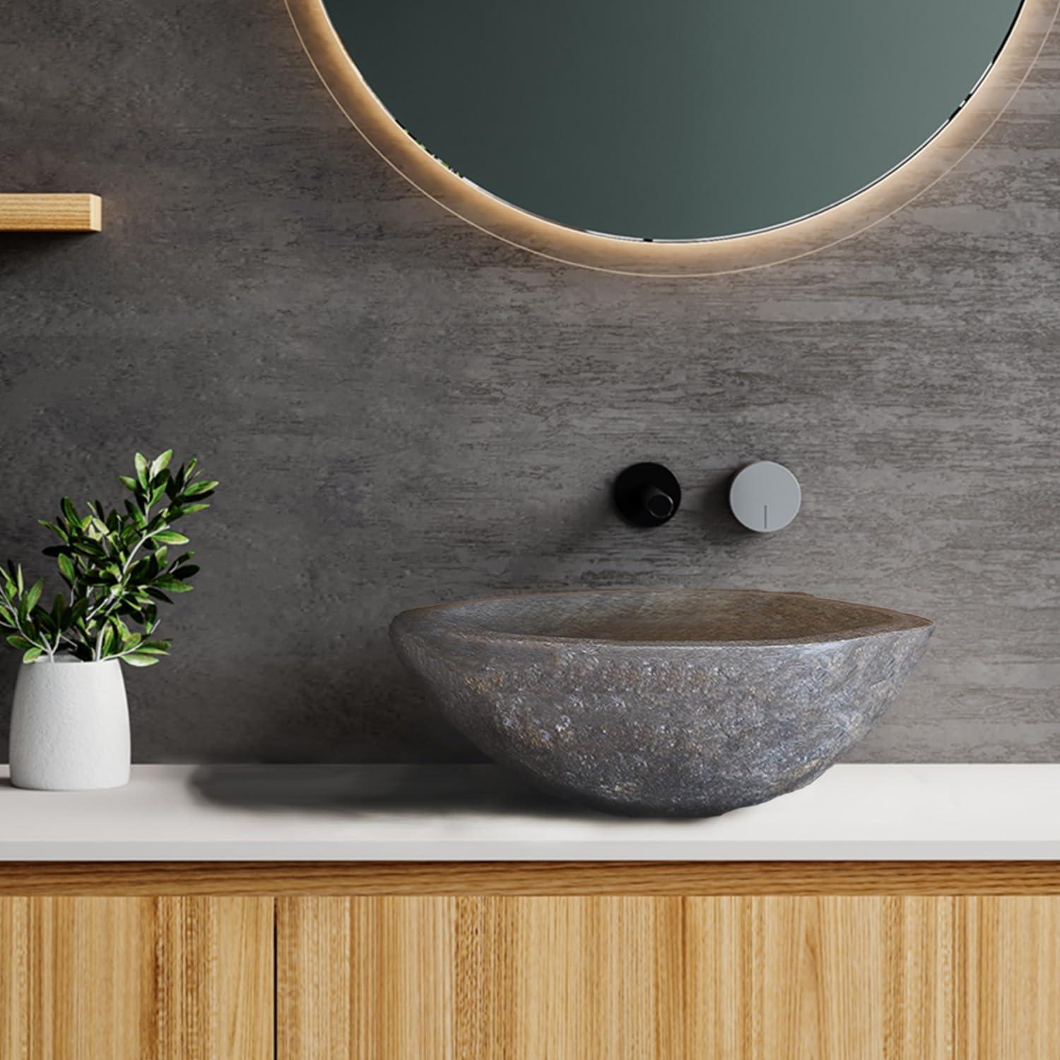 B.o.i 18'' Gray Stone Oval Bathroom Sink