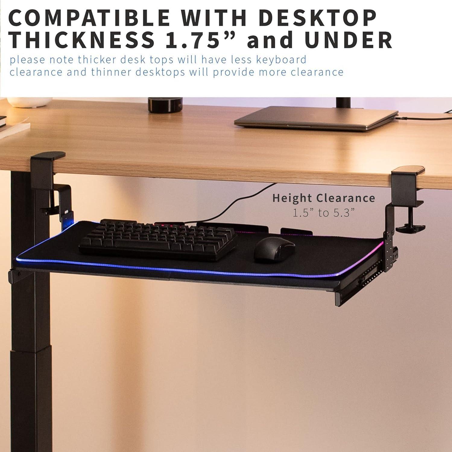 VIVO Black Clamp-on Height Adjustable Under Desk Gaming Keyboard Tray w/ RGB Pad