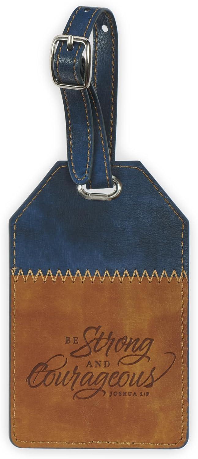 Christian Art Gifts Inspirational Vegan Leather Scripture Luggage Tag for Men & Women: Strong & Courageous - Baggage Accessory for Carry-On, Checked Bags, Backpacks, 4.8 X 3.1, Black/Brown (Other)