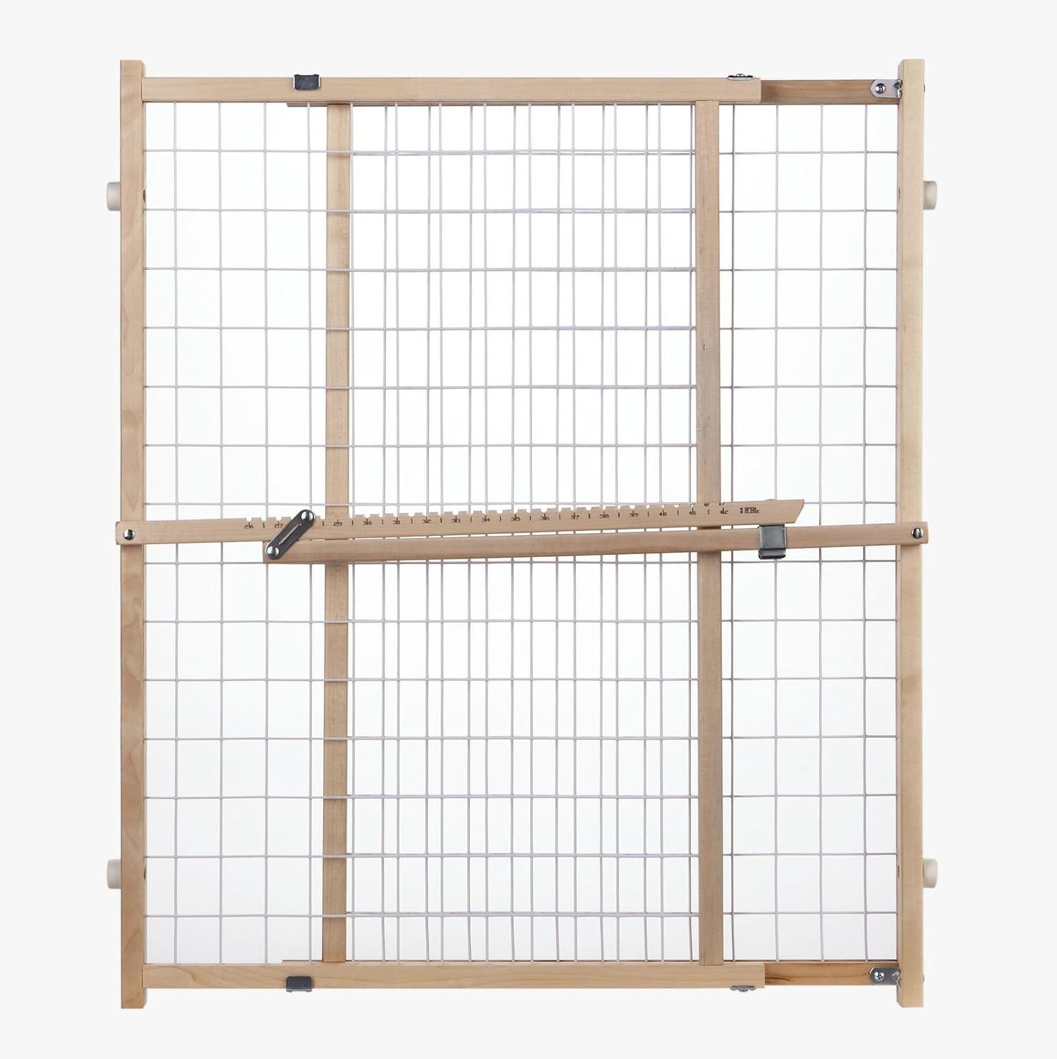 Extra-Wide White Wood and Metal Mesh Baby Gate