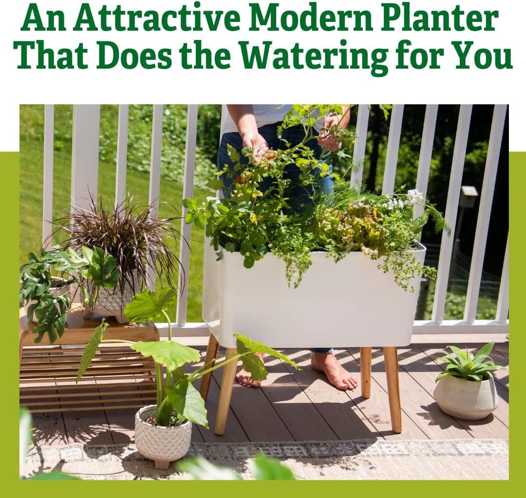 Ava Self-Watering Rectangular Planter - white