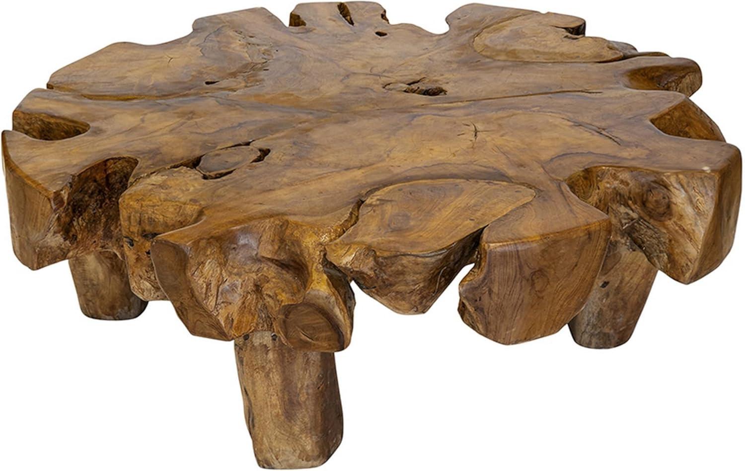 Benjara 47 Inch Coffee Table, Teak Root Frame, Natural Wood Grains, Classic Brown