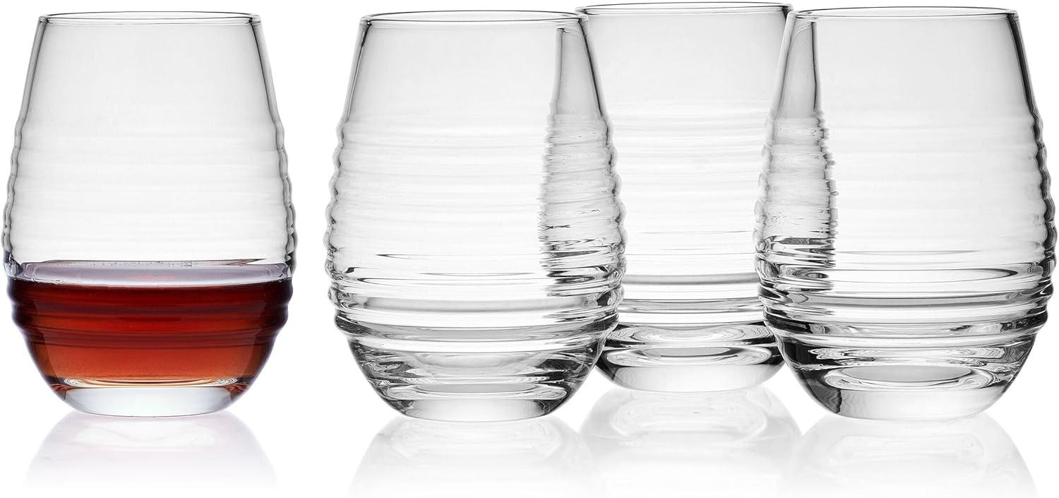 Ciara 18 oz Clear Ribbed Stemless Wine Glasses Set of 4