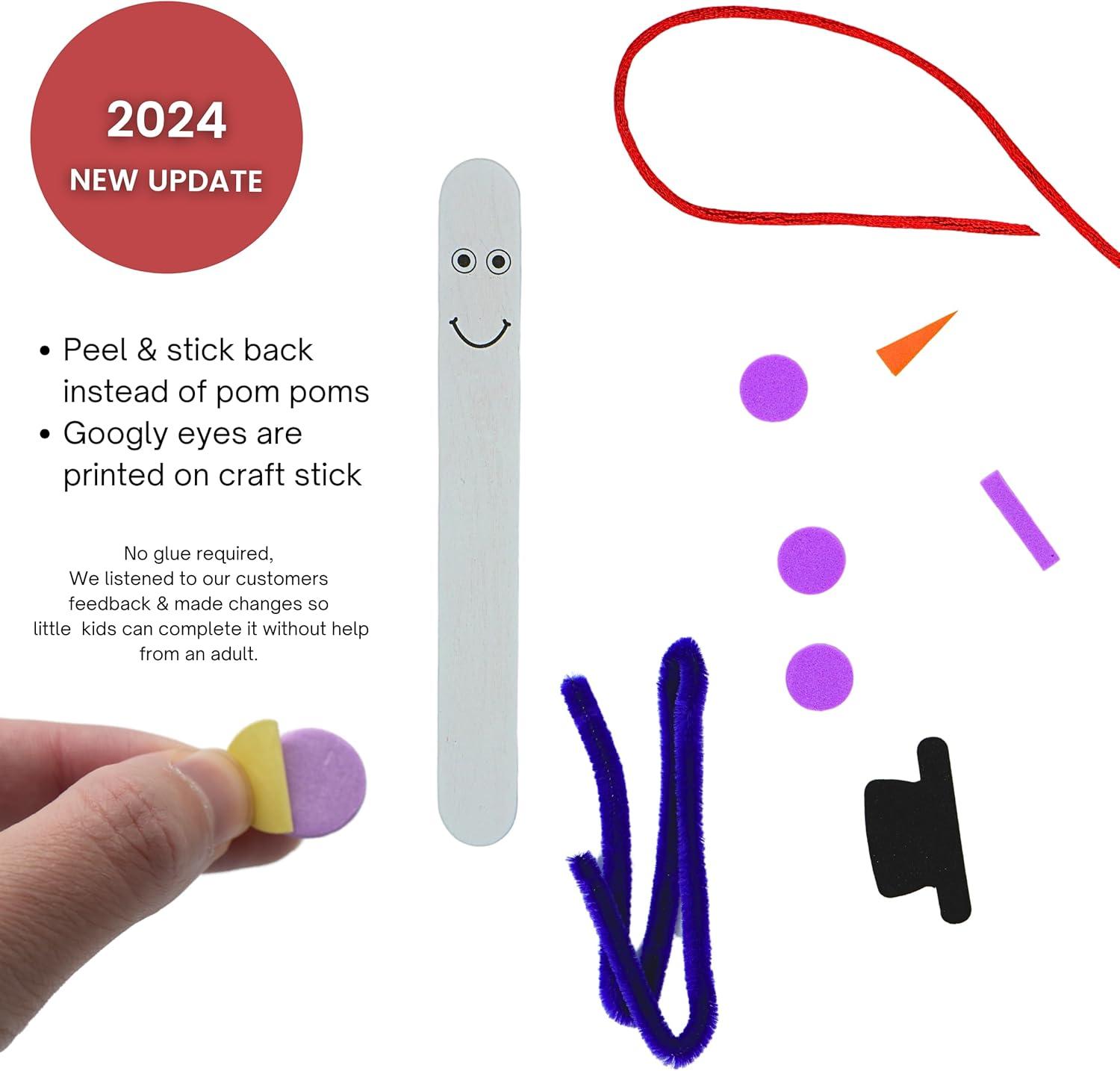 4E's Novelty 12 Pack Christmas Snowman Stick Ornament Craft Kit - Fun DIY Snowman Ornament Kit, Complete Snowman Popsicle Stick Craft for Ages 2-8