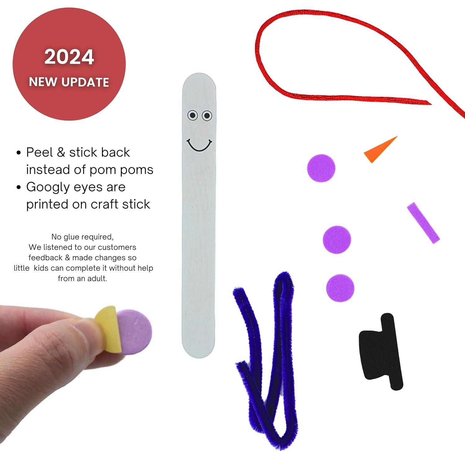 4E's Novelty 12 Pack Christmas Snowman Stick Ornament Craft Kit - Fun DIY Snowman Ornament Kit, Complete Snowman Popsicle Stick Craft for Ages 2-8