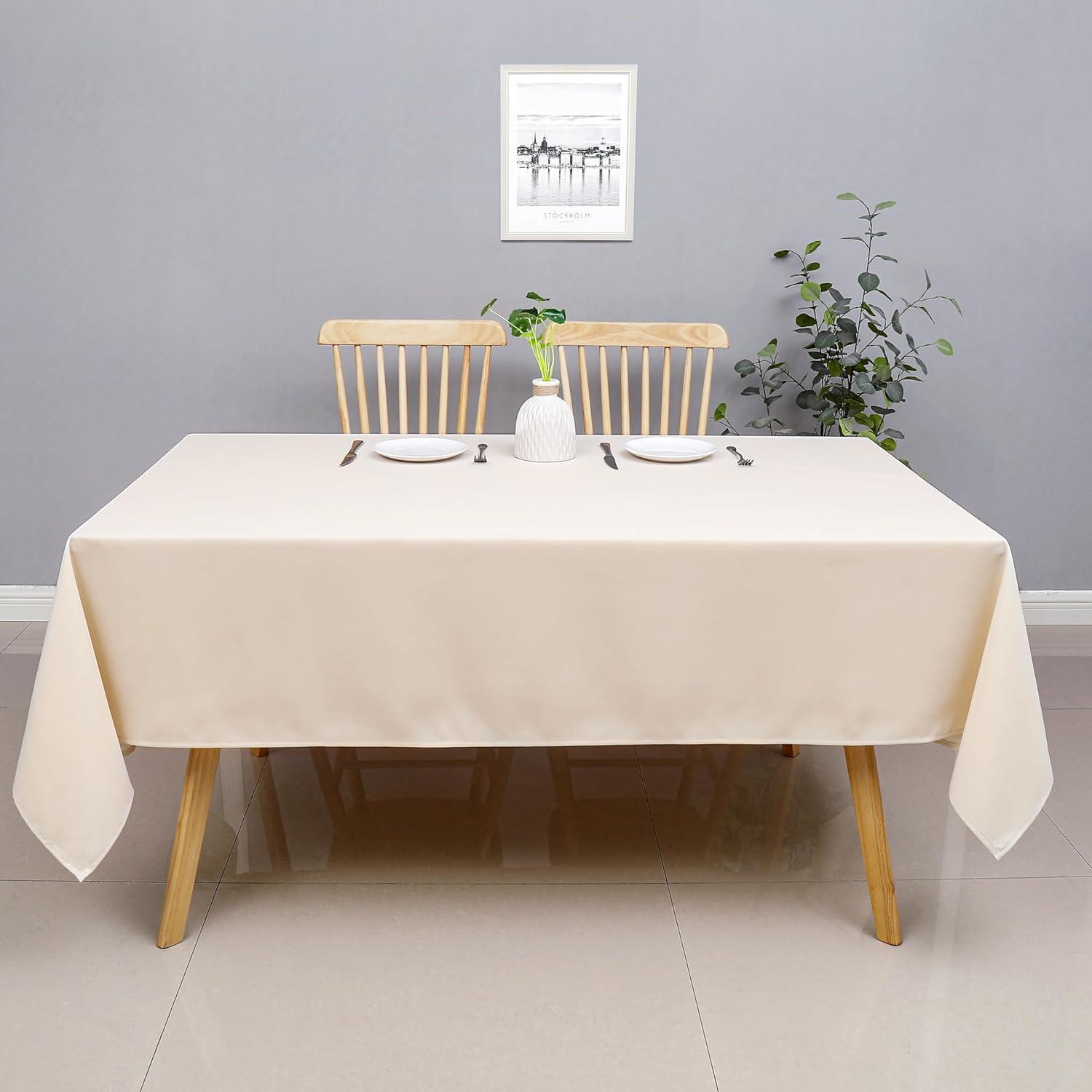 Wewoch Beige Rectangle Tablecloth Wrinkle Resistant Washable Fabric Table Cloth for Dining, Kitchen, Parties, Weddings and Outdoor Use 60 Inch by 84 Inch