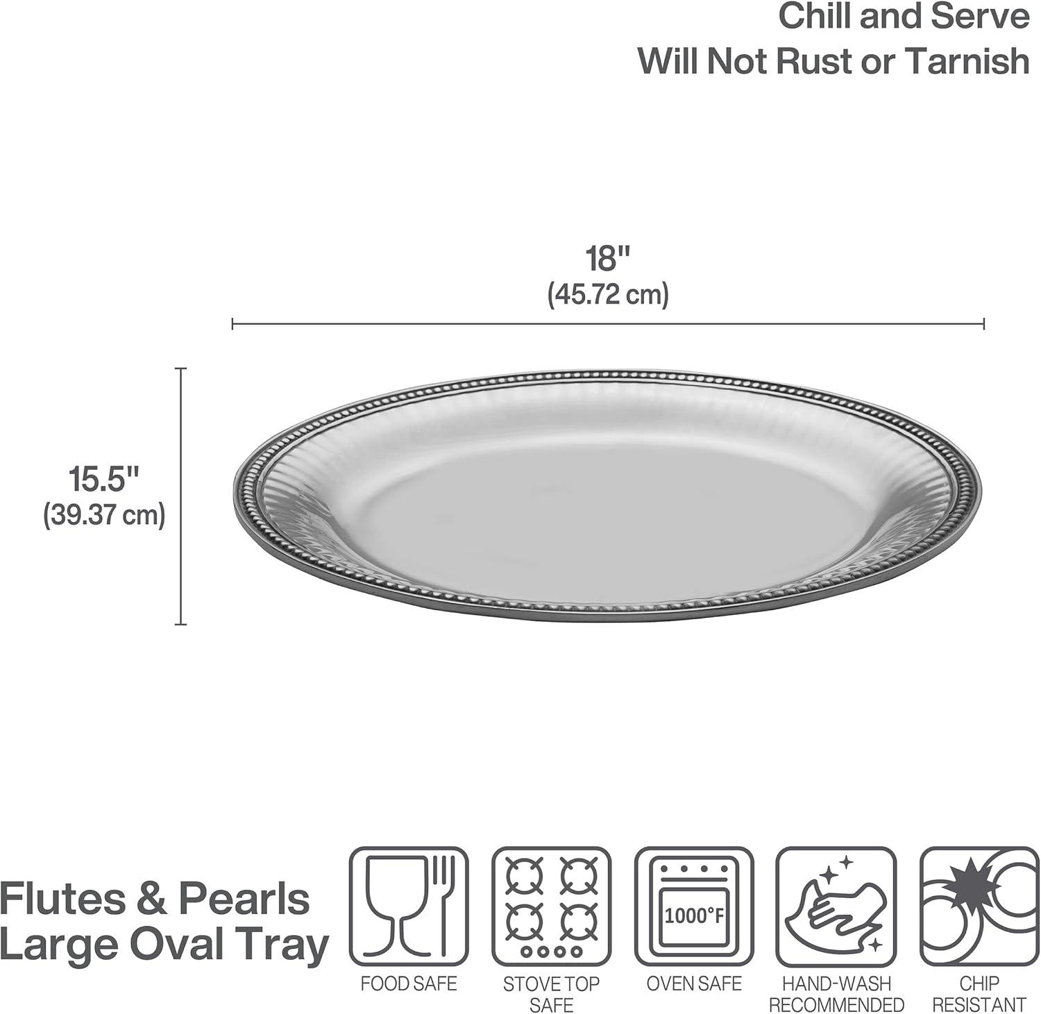 Wilton Armetale Wilton Armetale Flutes and Pearls Oval Serving Tray, 15.5-Inch-by-17.75-Inch