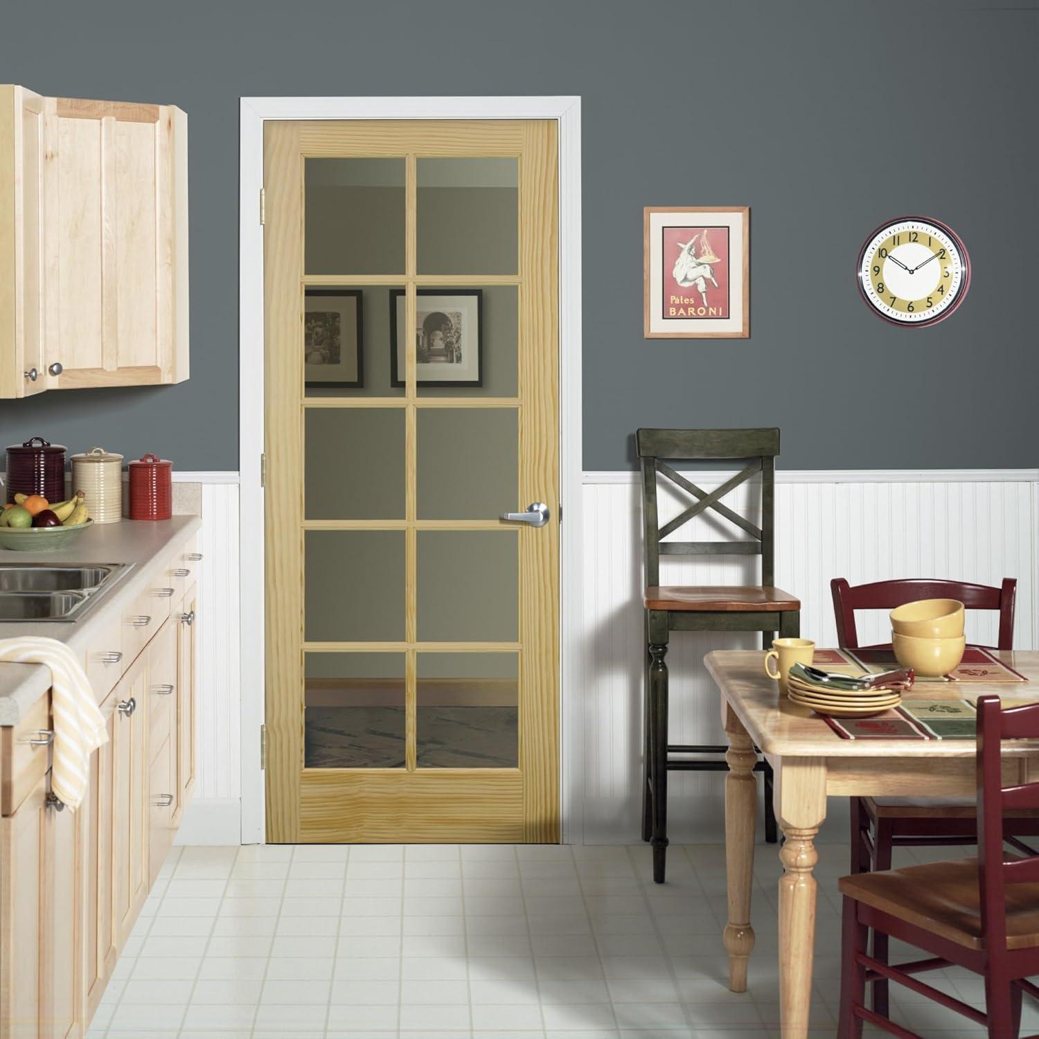 National Door Company ZZ19939R Unfinished Pine Wood 10 Lite Clear Glass, Right Hand Prehung Interior Door, 32" x 80"