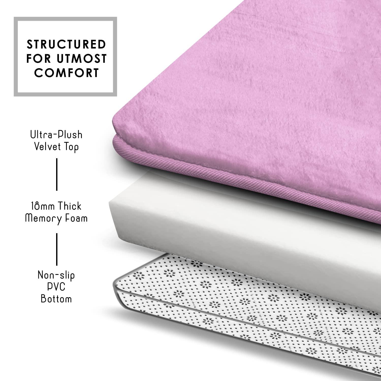 Hearth & Harbor 3 Piece Bathroom Rugs Bath Mat Set, Non-Slip Velvet Memory Foam Bath Mats, Lavender Dream