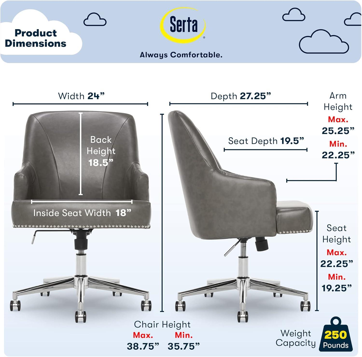 Modern Leighton Swivel Home Office Chair in Gray Bonded Leather