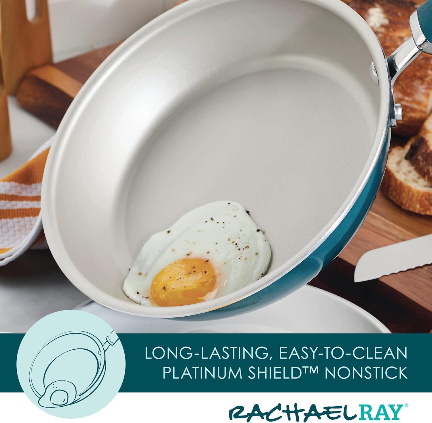 Rachael Ray Create Delicious 9.5" Aluminum Nonstick Deep Skillet with Lid Teal