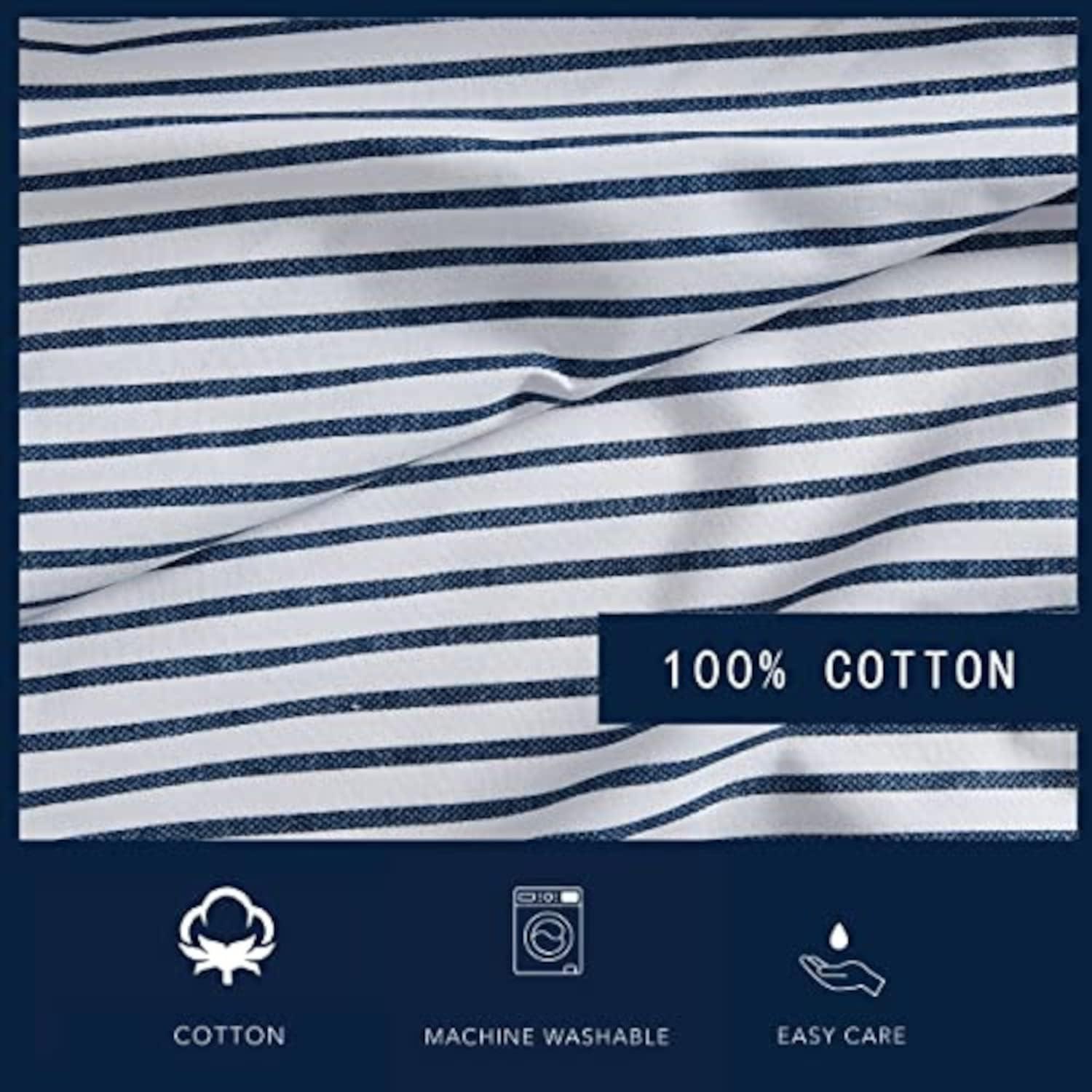 Navy and White Striped Cotton Percale Twin Sheet Set