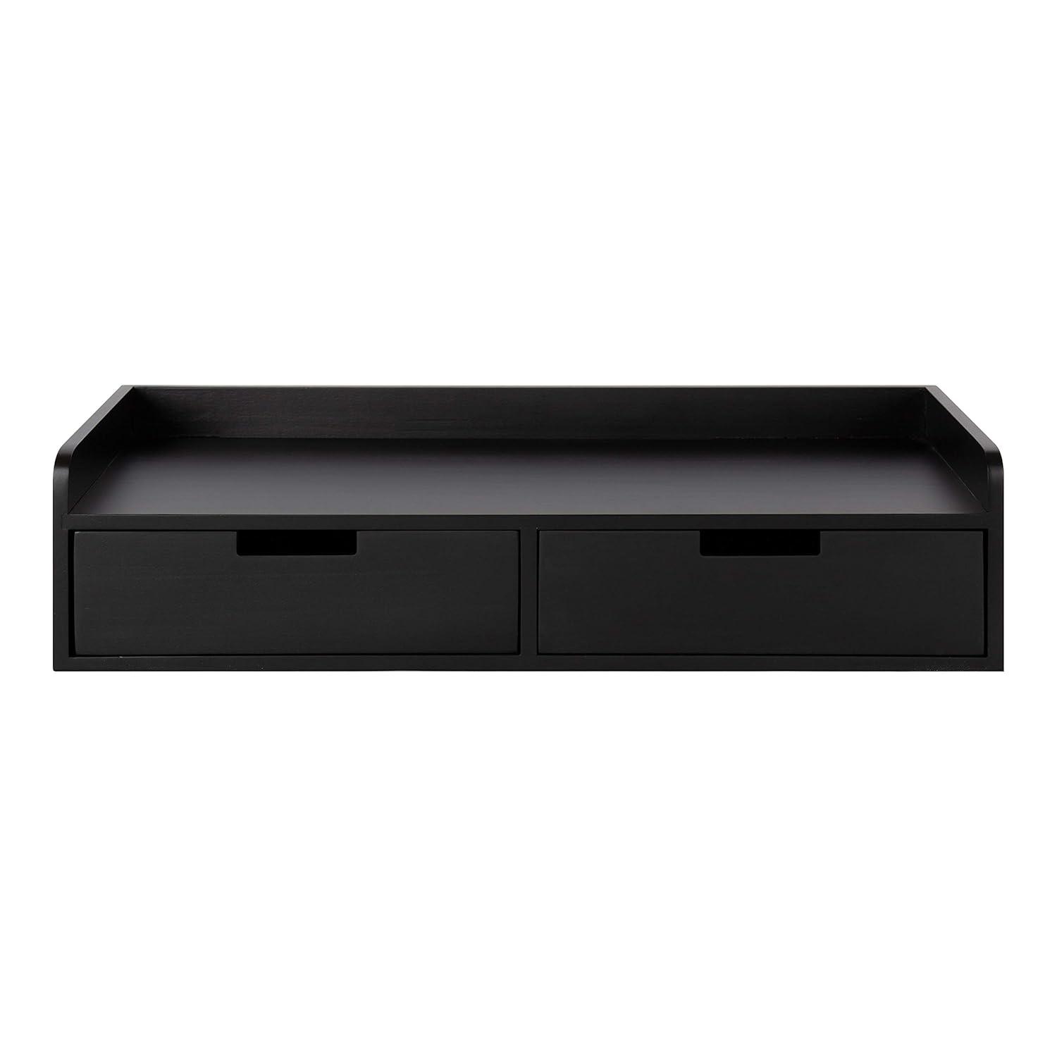 Kate and Laurel Kitt Modern Floating Shelf with Drawers, 28 x 12 x 6.5 inches, Black, Chic Floating Storage Console Table or Desk for Wall