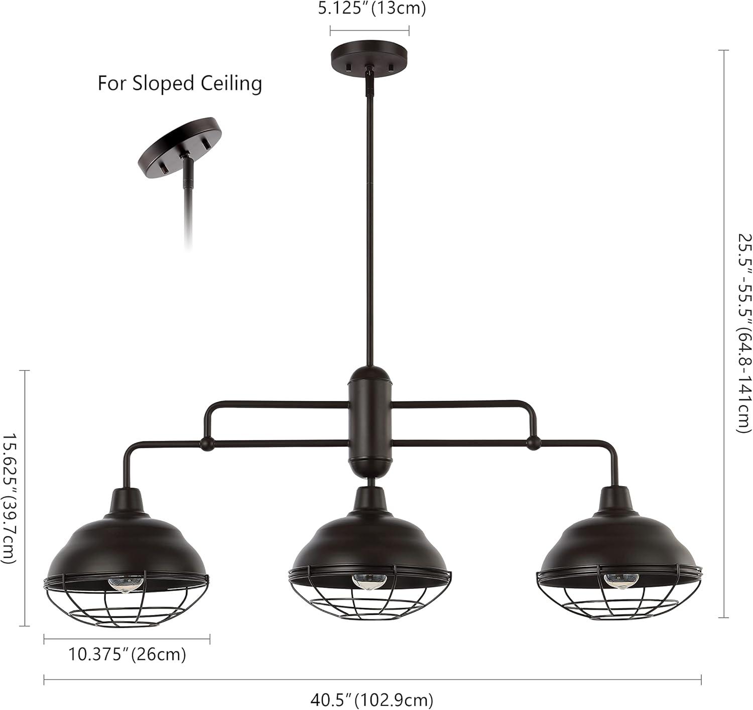 Levi 40.5" 3-Light Industrial Farmhouse Iron Linear LED Pendant, Oil Rubbed Bronze