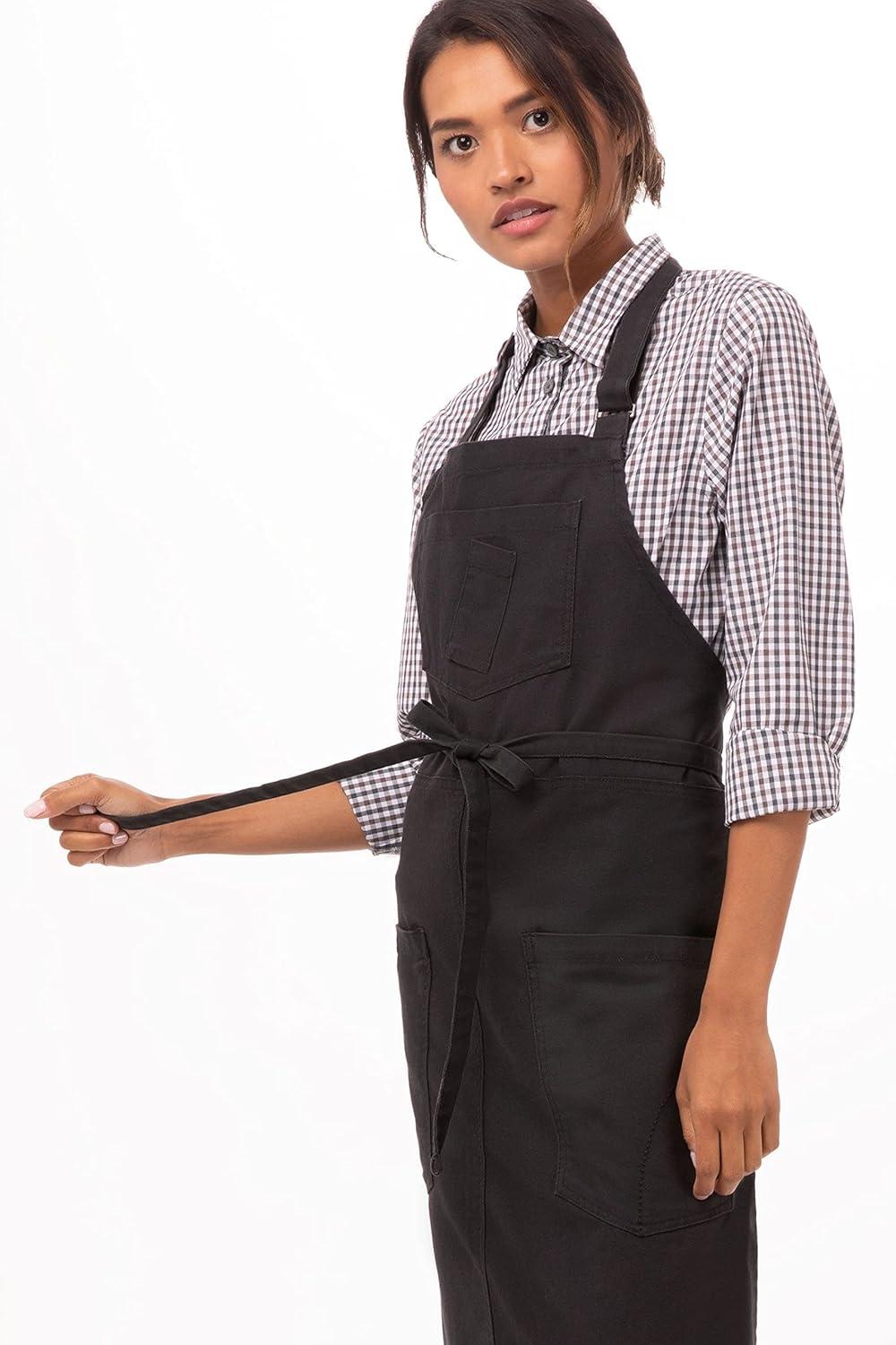 Unisex Black Cotton Canvas Bib Apron with Pockets