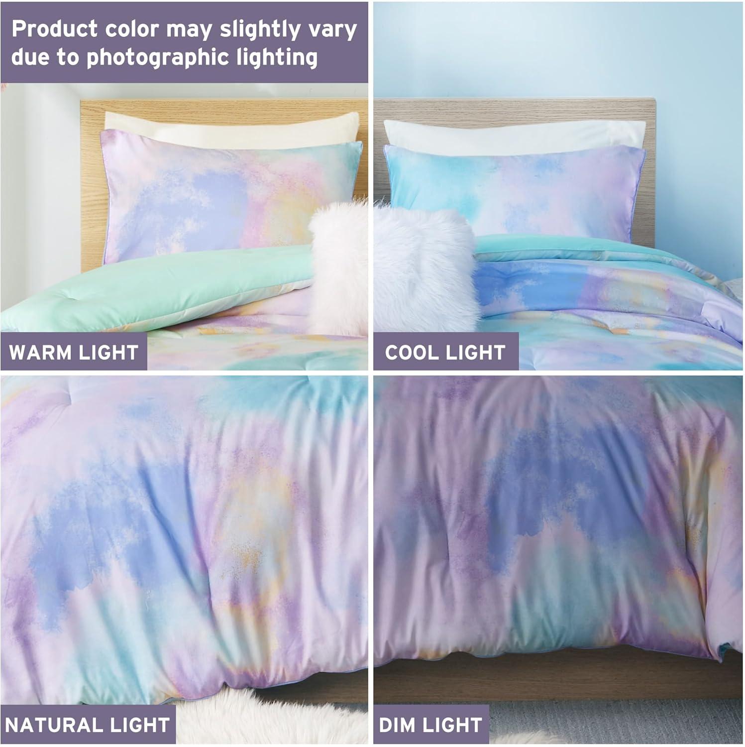 Cassiopeia Watercolor Tie Dye Printed Comforter Set with Throw Pillow