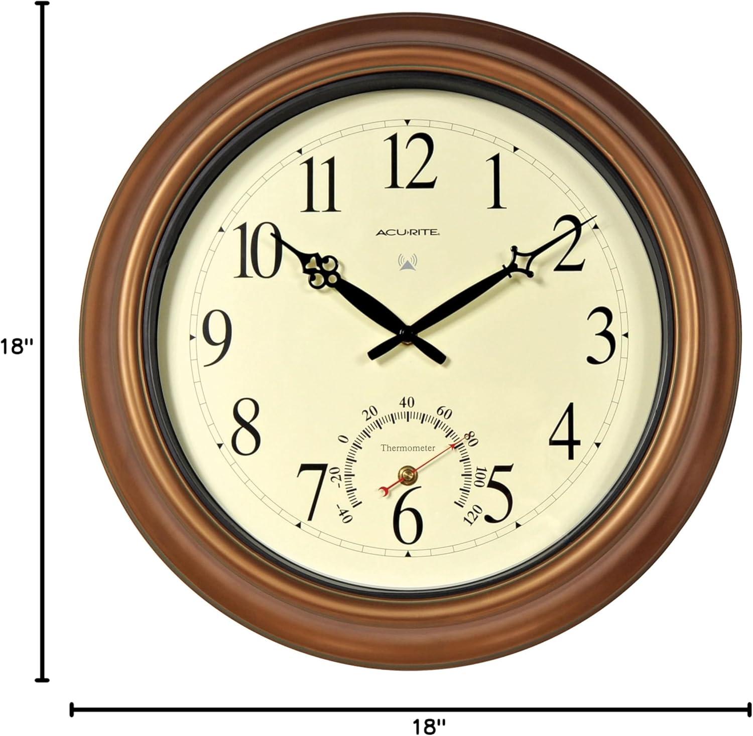 Oversized Copper Analog Wall Clock with Thermometer