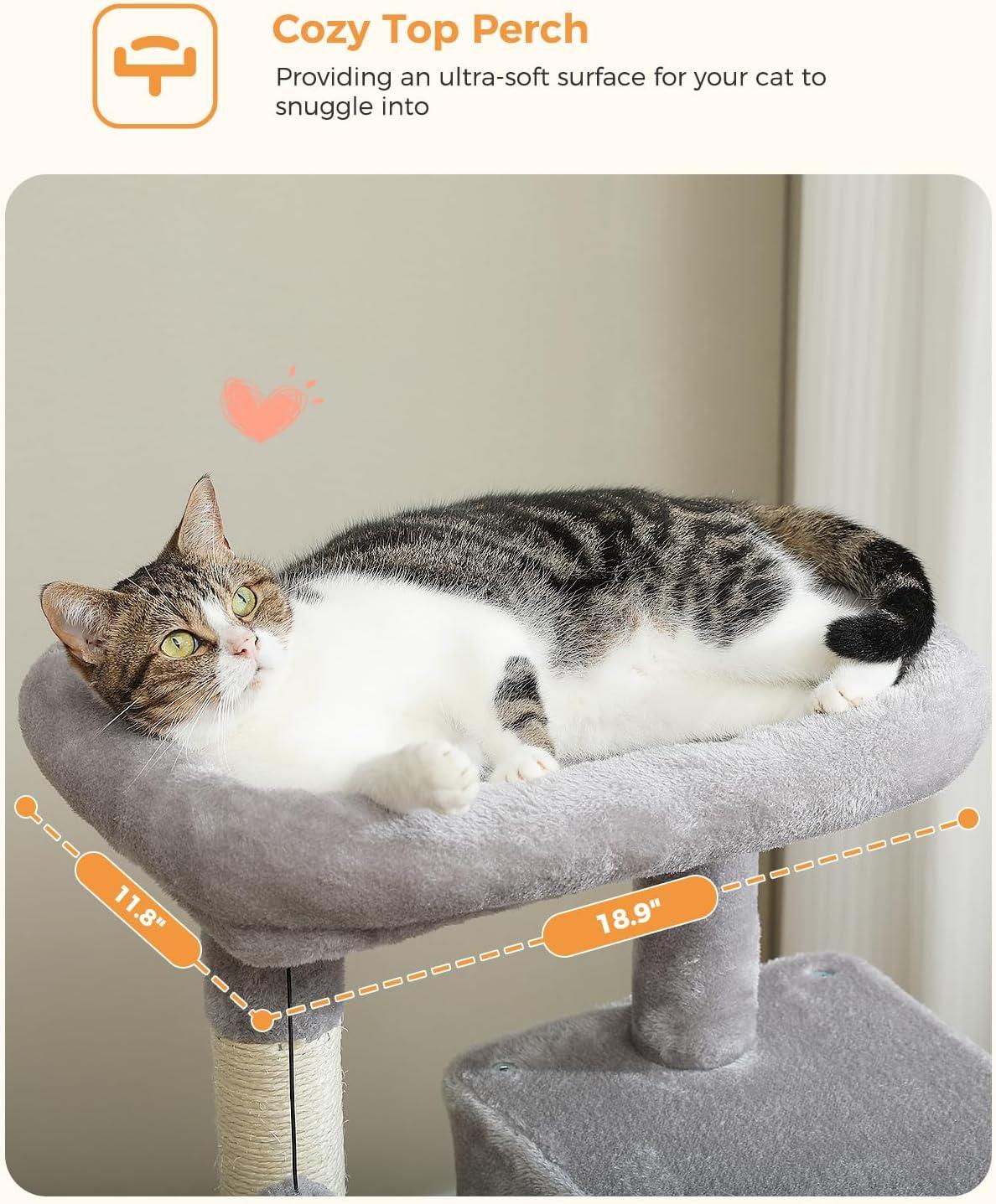 Gray Multi-Level Cat Tree with Sisal Posts and Hammock