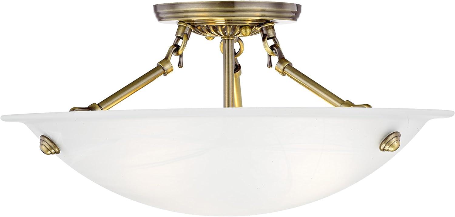 Antique Brass Elegance 3-Light Flush Mount with White Alabaster Glass