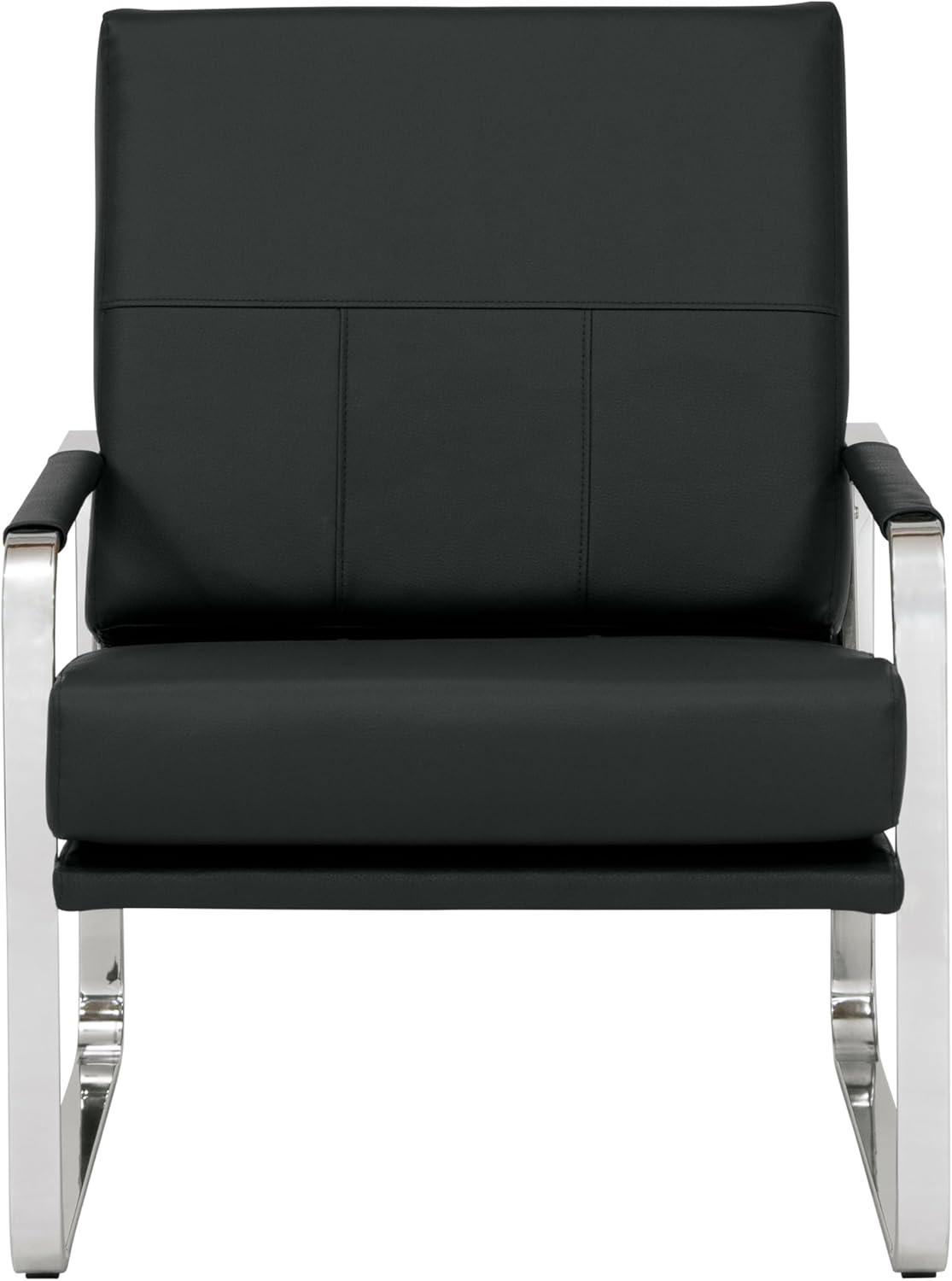 Allure Modern Blended Leather Accent Arm Chair Black/Chrome: Chrome-Finished, Padded for Comfort - Studio Designs Home