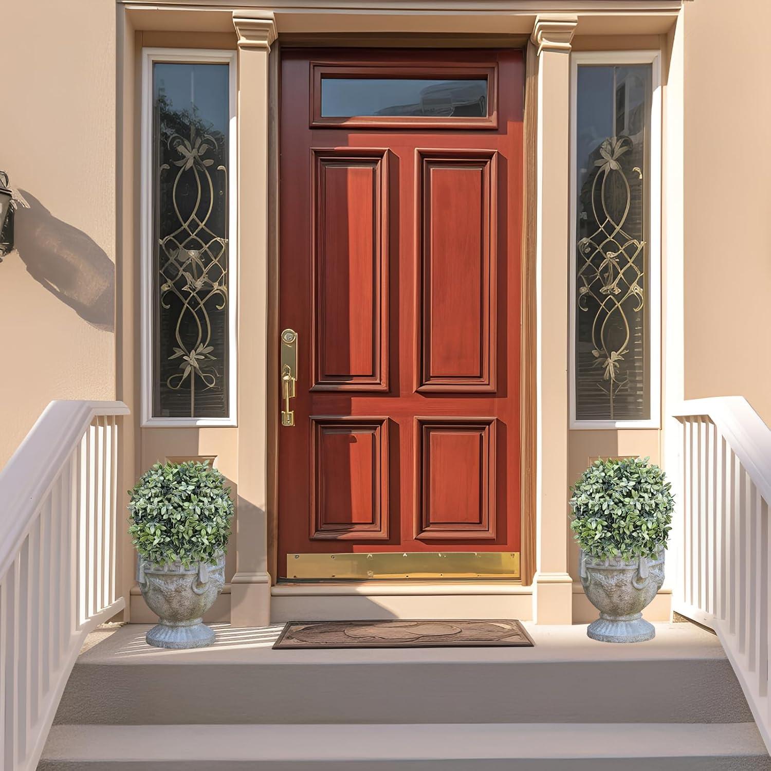 22’’ Faux Boxwood Topiary Ball Tree Set of 2, Artificial Plants Outdoor Weather Resistant, Cement-Filled Potted Bushes, Evergreen Topiary Trees Artificial for Porch Decoration Indoor Outdoor