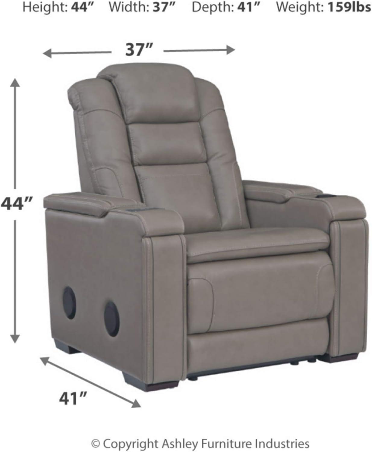 Gray Leather Power Recliner with Bluetooth Speakers