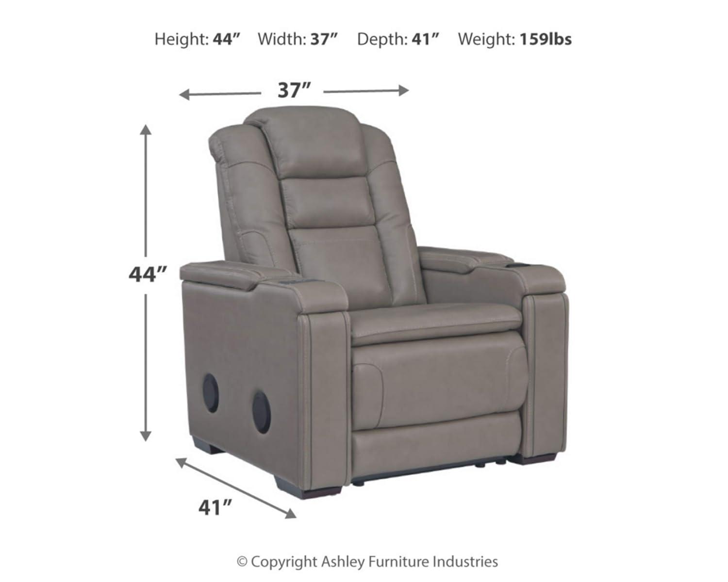 Gray Leather Power Recliner with Bluetooth Speakers