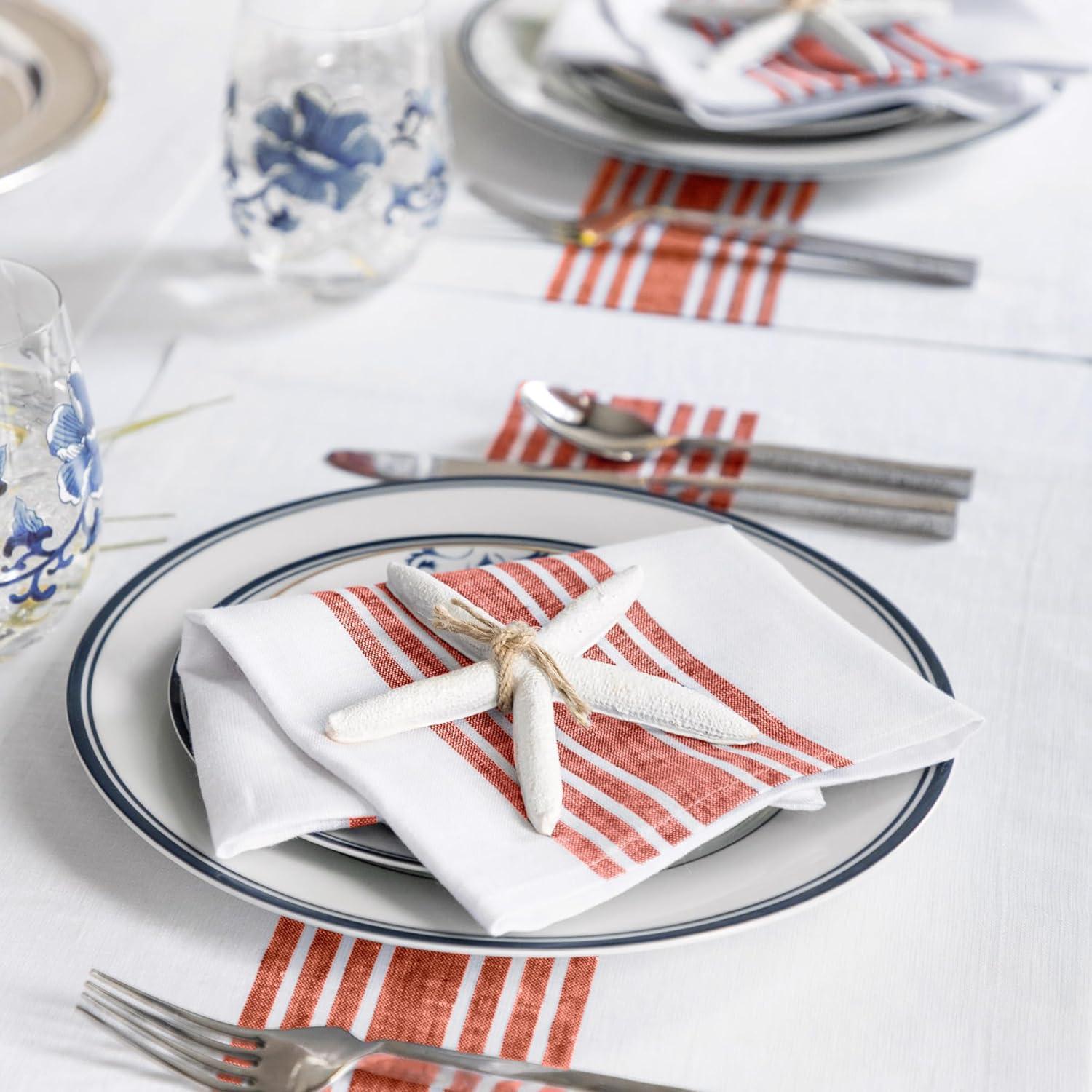 Red and White Striped Linen Farmhouse Napkins Set of 4