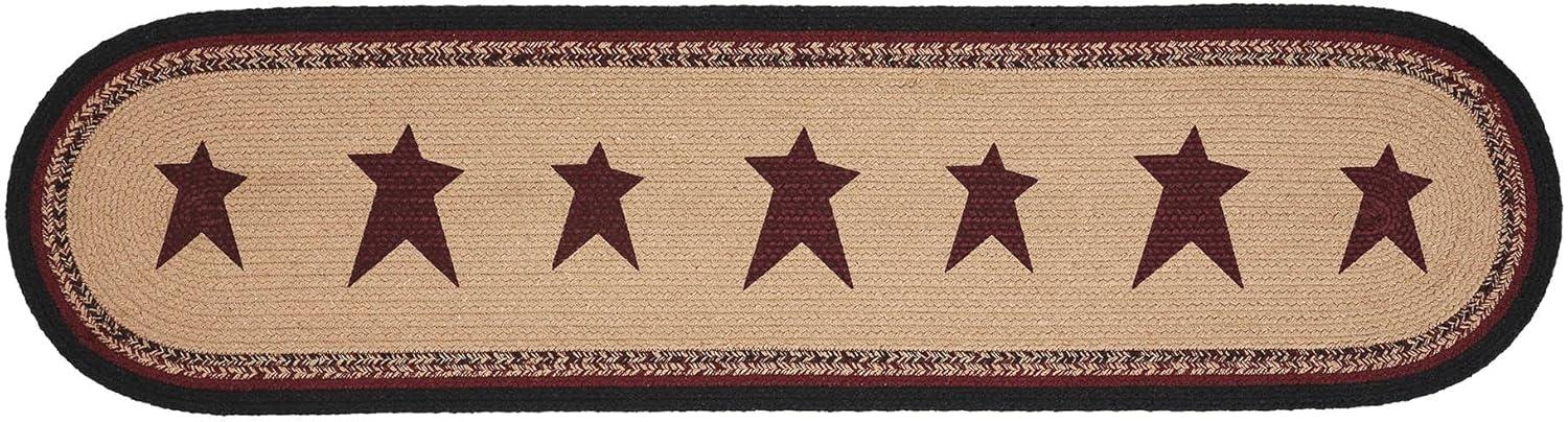 Rustic Burgundy Star Braided Cotton Polyester Table Runner 12x48