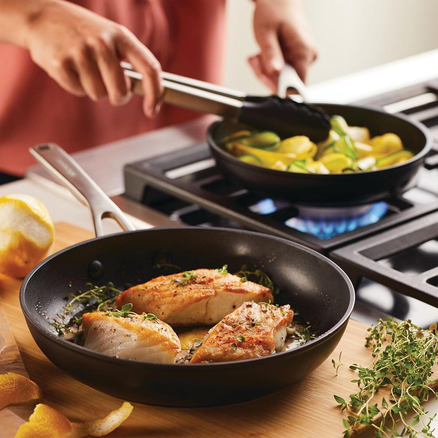 Matte Black Aluminum Nonstick Frying Pan Set with Lid, 3-Piece