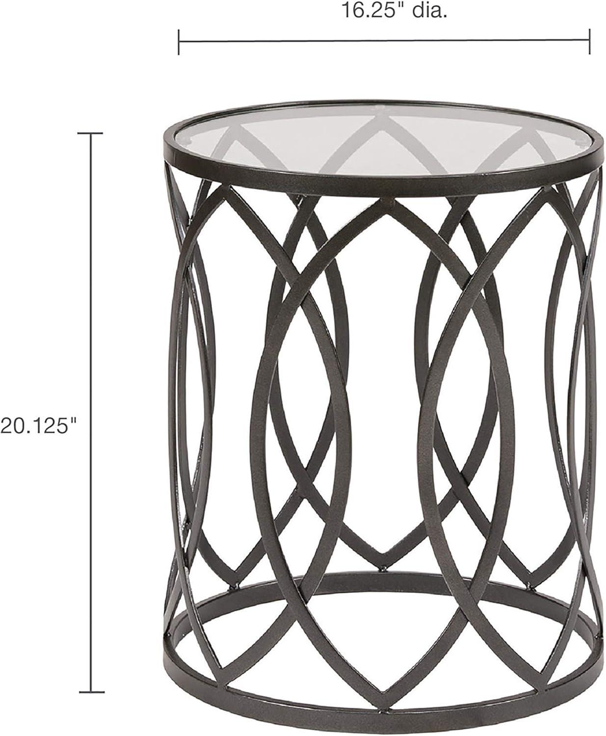 Gaige Metal Eyelet Accent Table - Pewter: Modern Round End, Tempered Glass Top, No Assembly Required