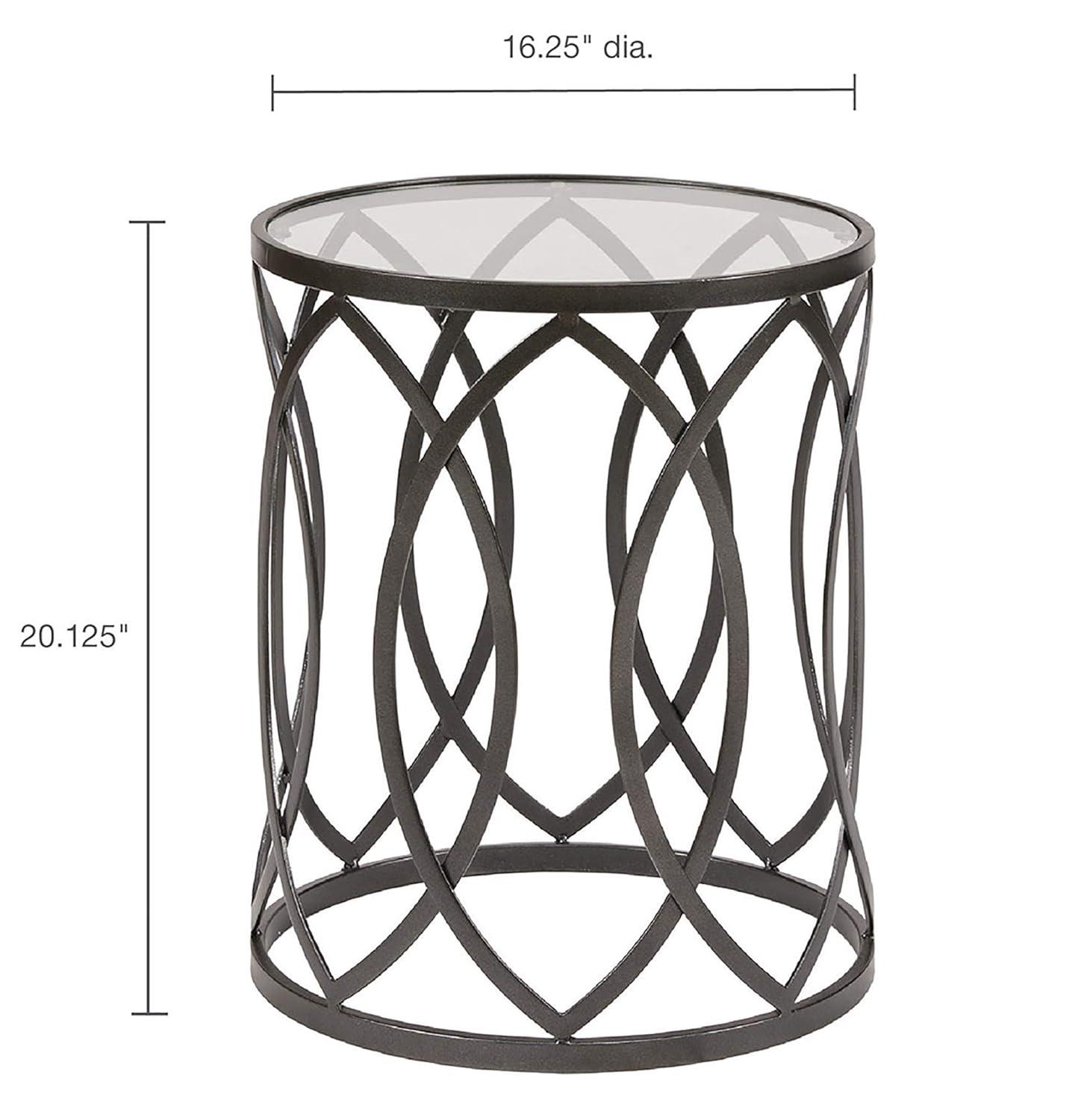 Gaige Metal Eyelet Accent Table - Pewter: Modern Round End, Tempered Glass Top, No Assembly Required
