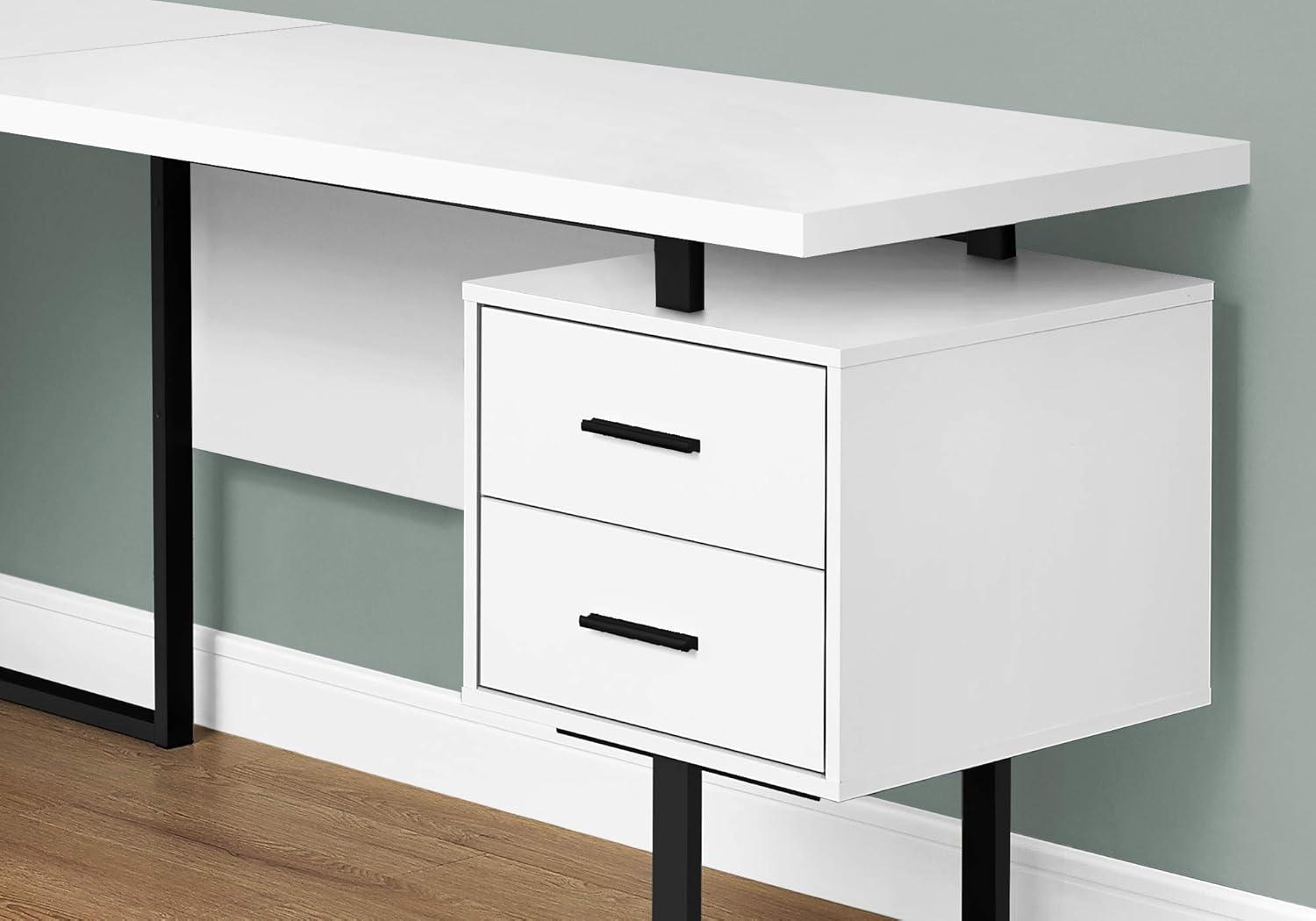 Monarch Specialties Computer Desk Home Office Corner Left Right Set-Up Storage Drawers  L Shape Metal Laminate White Black Contemporary Modern