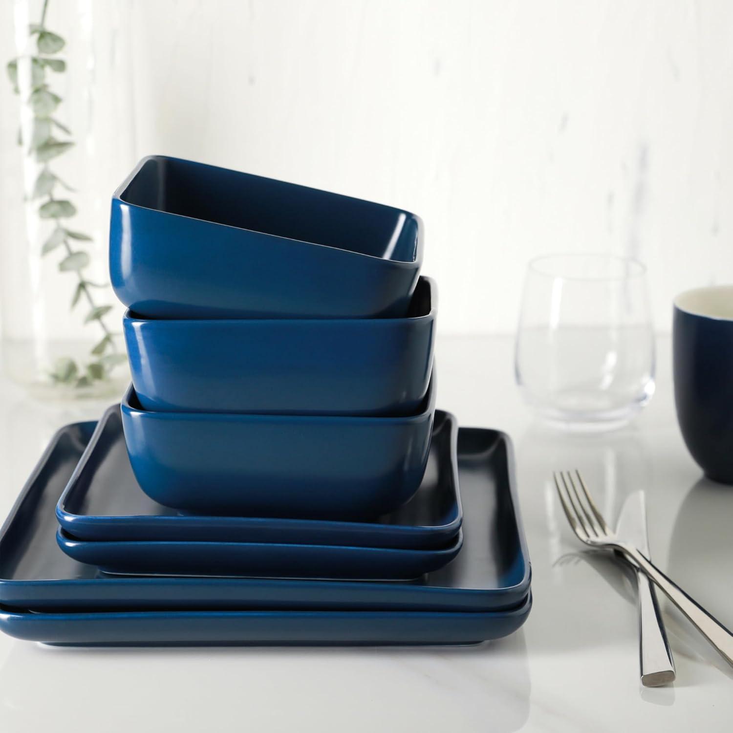 Stone Lain Amy 24-Piece Dinnerware Set Porcelain, Service For 6, Navy Blue