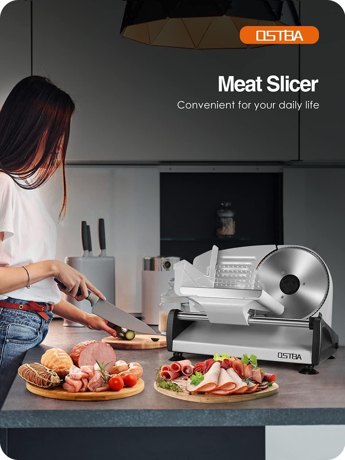 Meat Slicer Electric Deli Food Slicer with Child Lock Protection, Removable 7.5’’ Stainless Steel Blade and Food Carriage, Adjustable Thickness Food Slicer Machine for Meat, Cheese, Bread(200W)