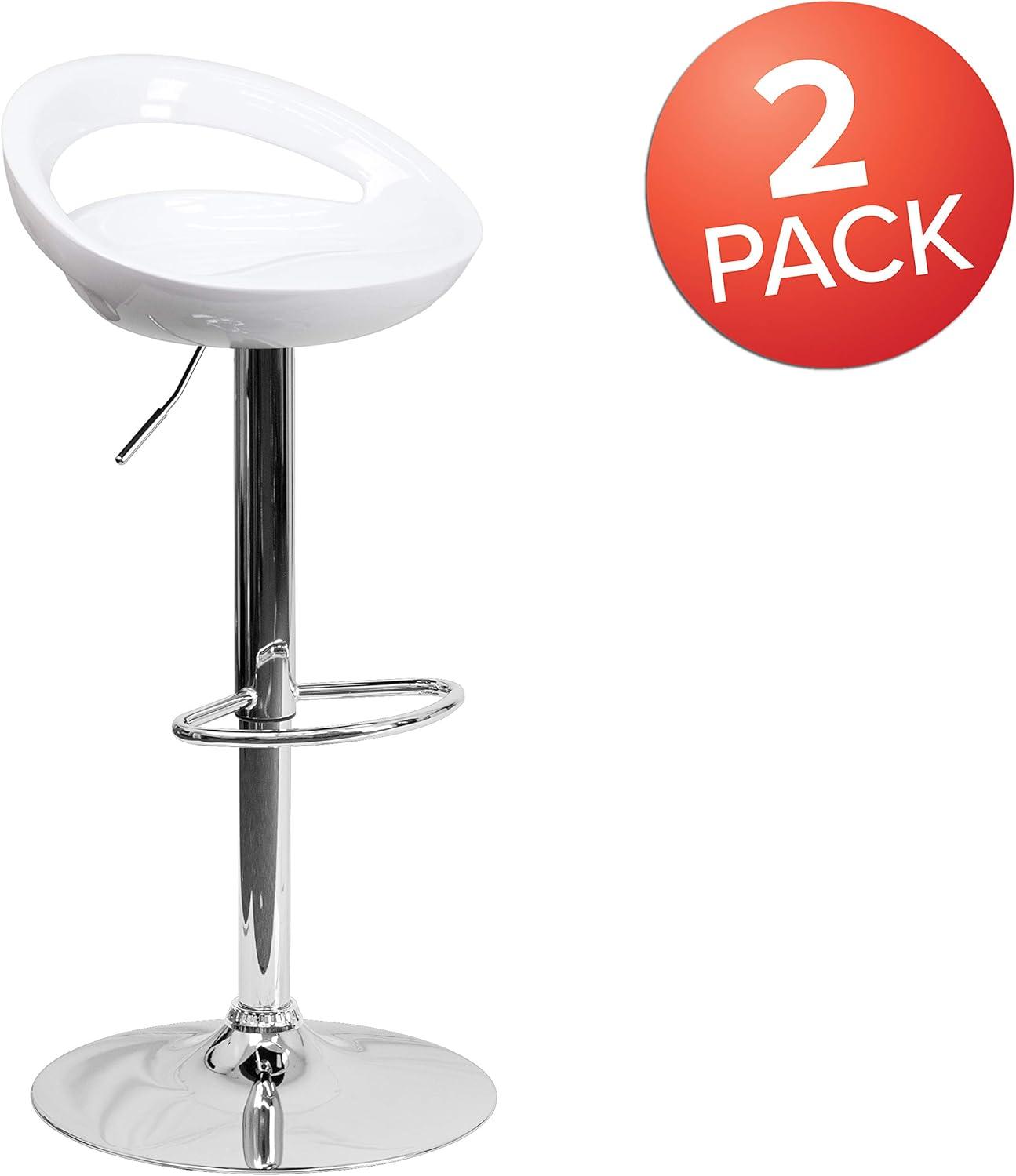 Flash Furniture Contemporary Black Plastic Adjustable Height Barstool with Rounded Cutout Back and Chrome Base