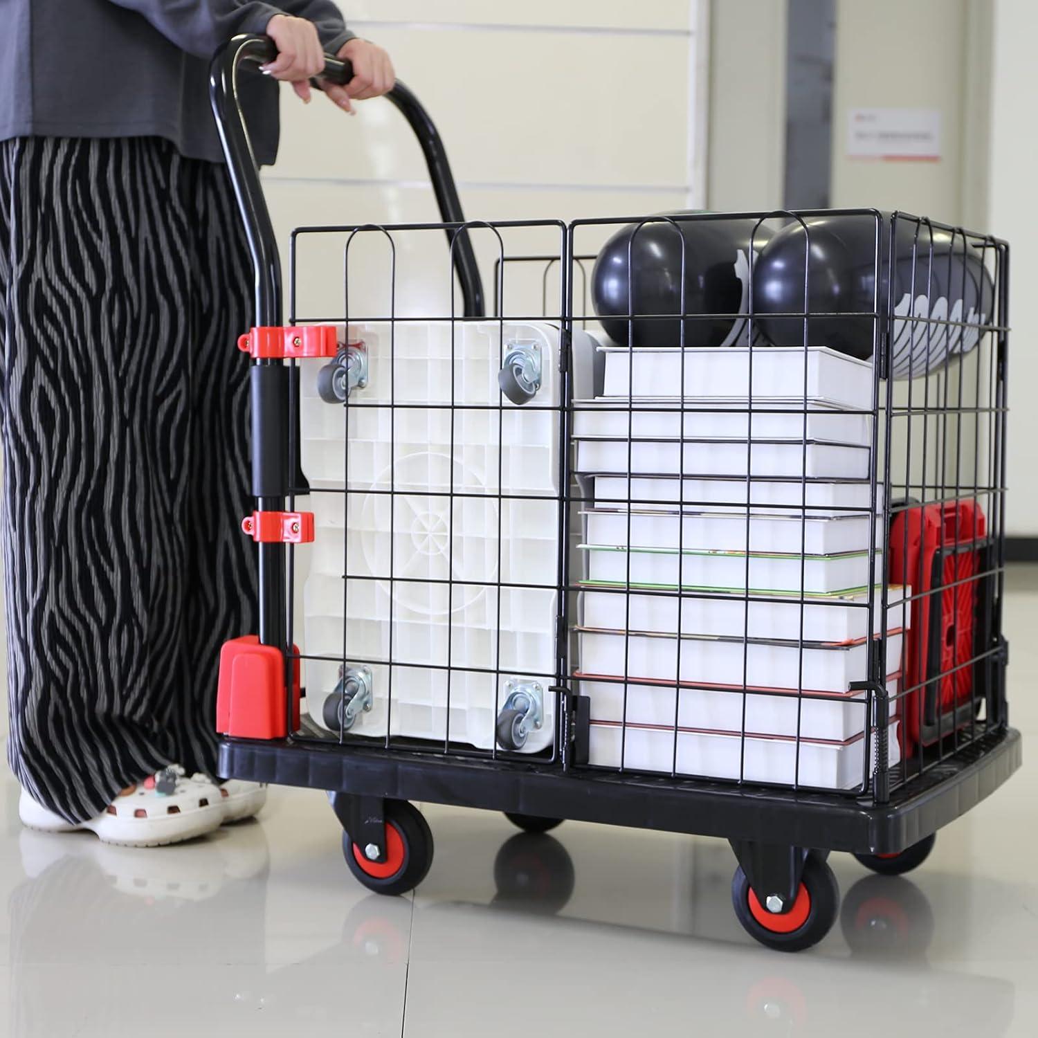 660 lbs Black Steel Foldable Platform Hand Truck Cart