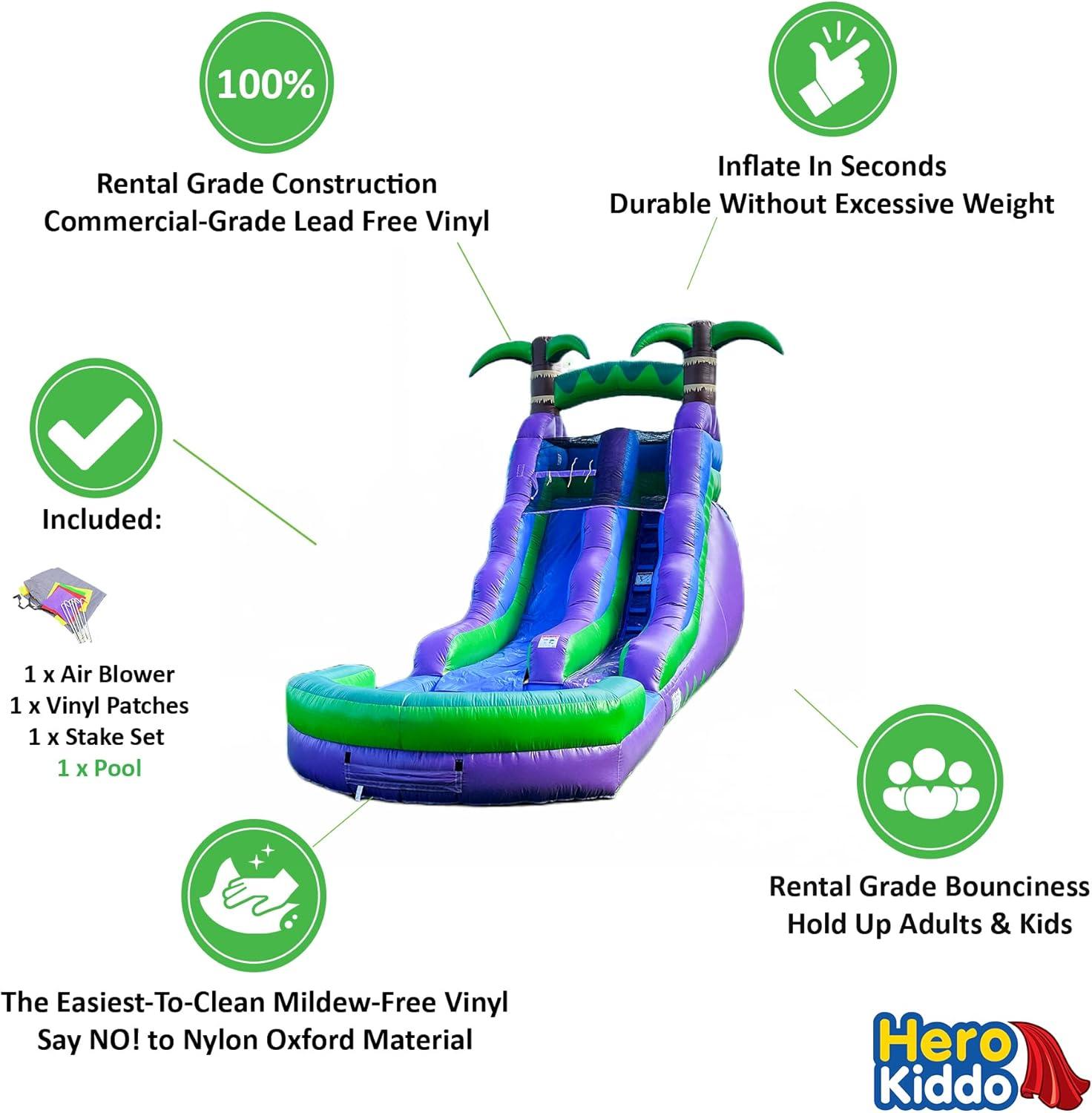 16' Purple and Green Tropical Inflatable Water Slide with Pool